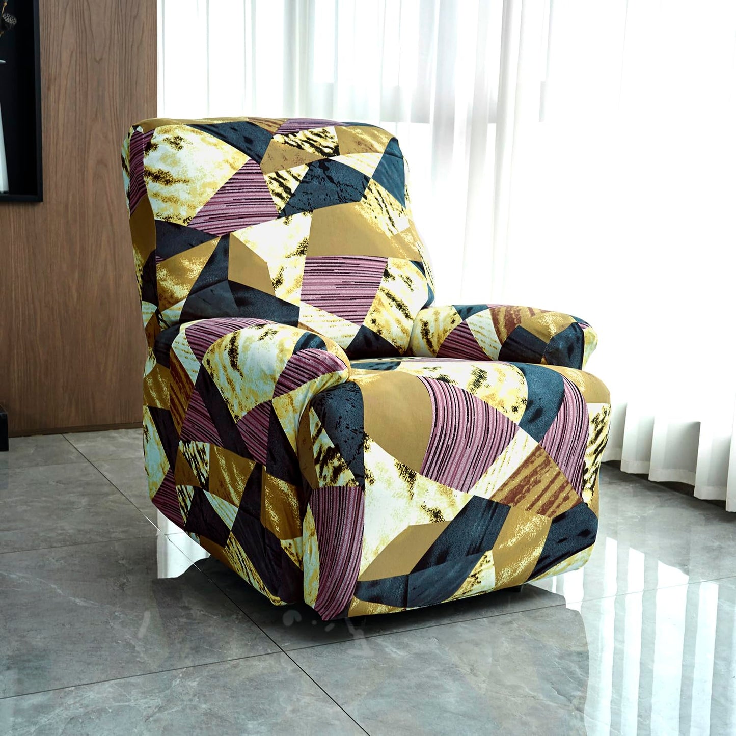 Buy Wine Abstract Geometry Print elastic stretchable polyester 1 seater recliner sofa cover