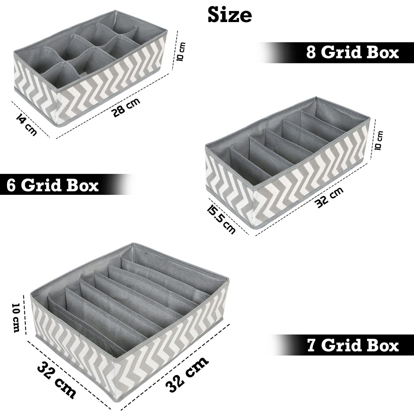 3 Pcs Undergarment Organizer Storage Box for Drawers Bra Panty Socks Tie Lingerie Organizer for Wardrobe, 8x7x6 Grid