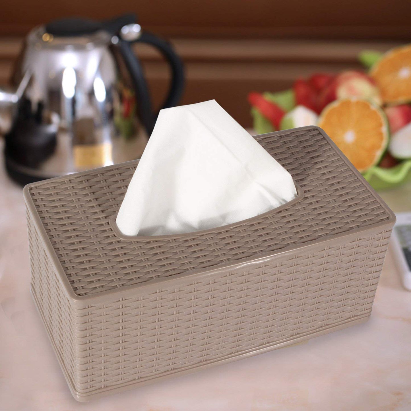 Plastic Tissue Paper Napkin Dispenser Box Holder for Car, Home, Office (Brown)
