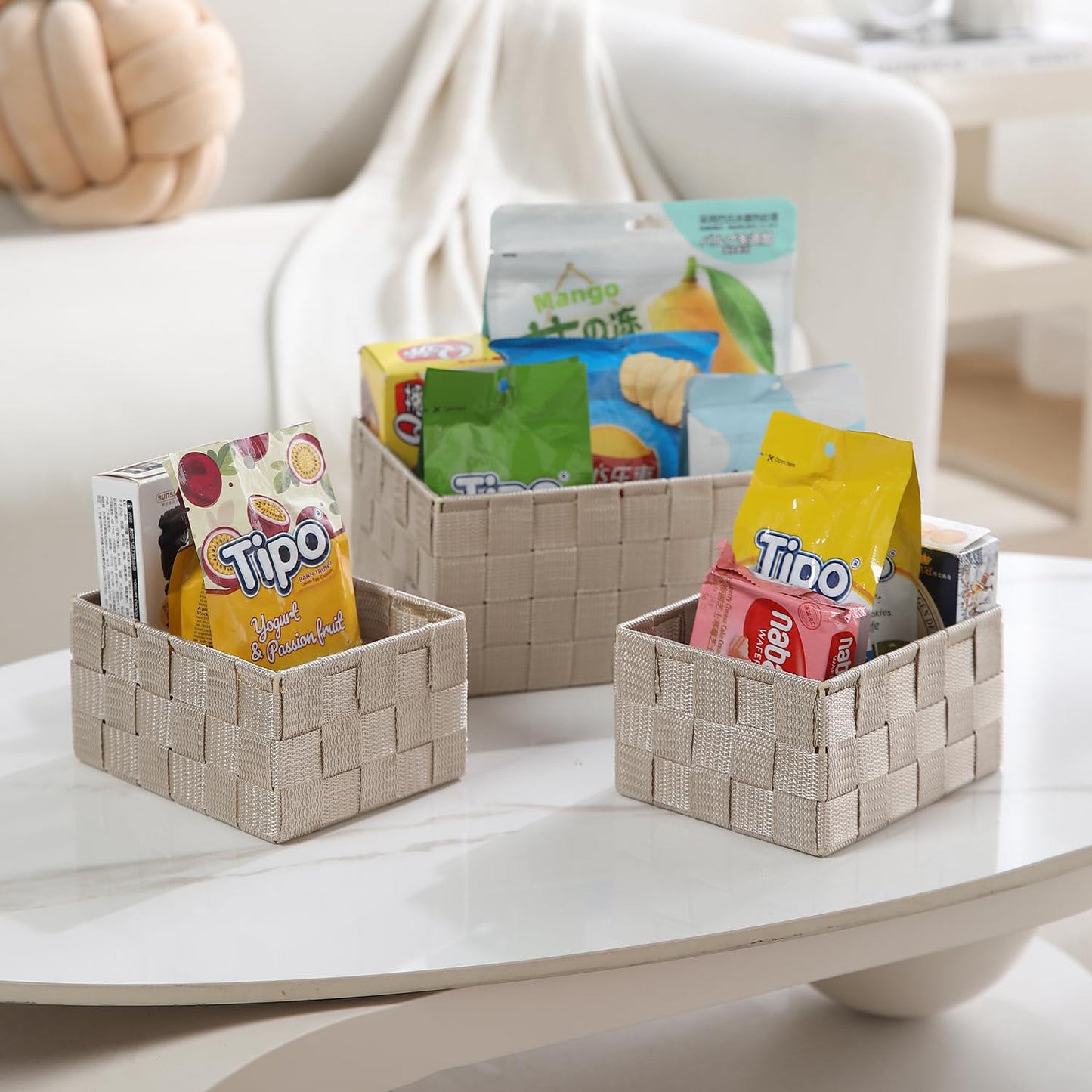 Nylon Storage Basket Desk Organizer, Beige