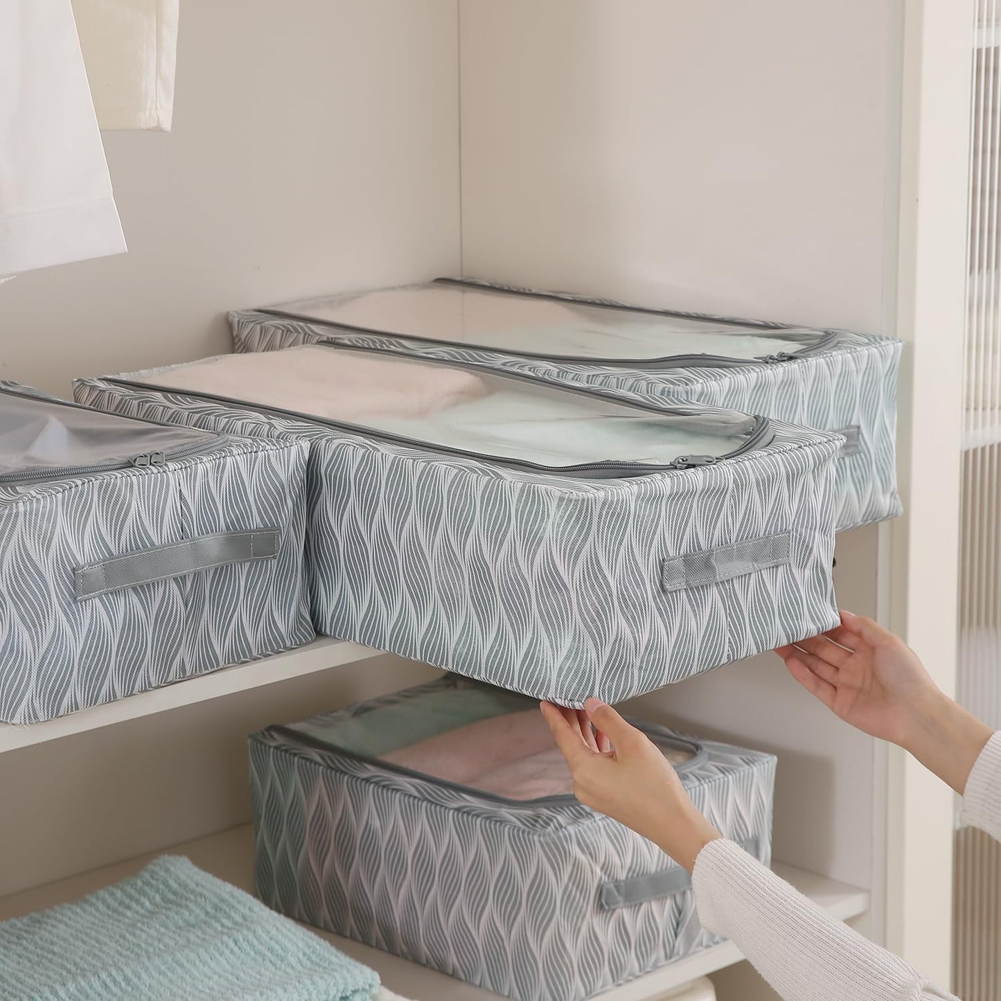 Cloth Organizer with Metal Frame | Moisture & Moth Resistant Wardrobe Organizer | Living Box for Clothes, Grey leaf