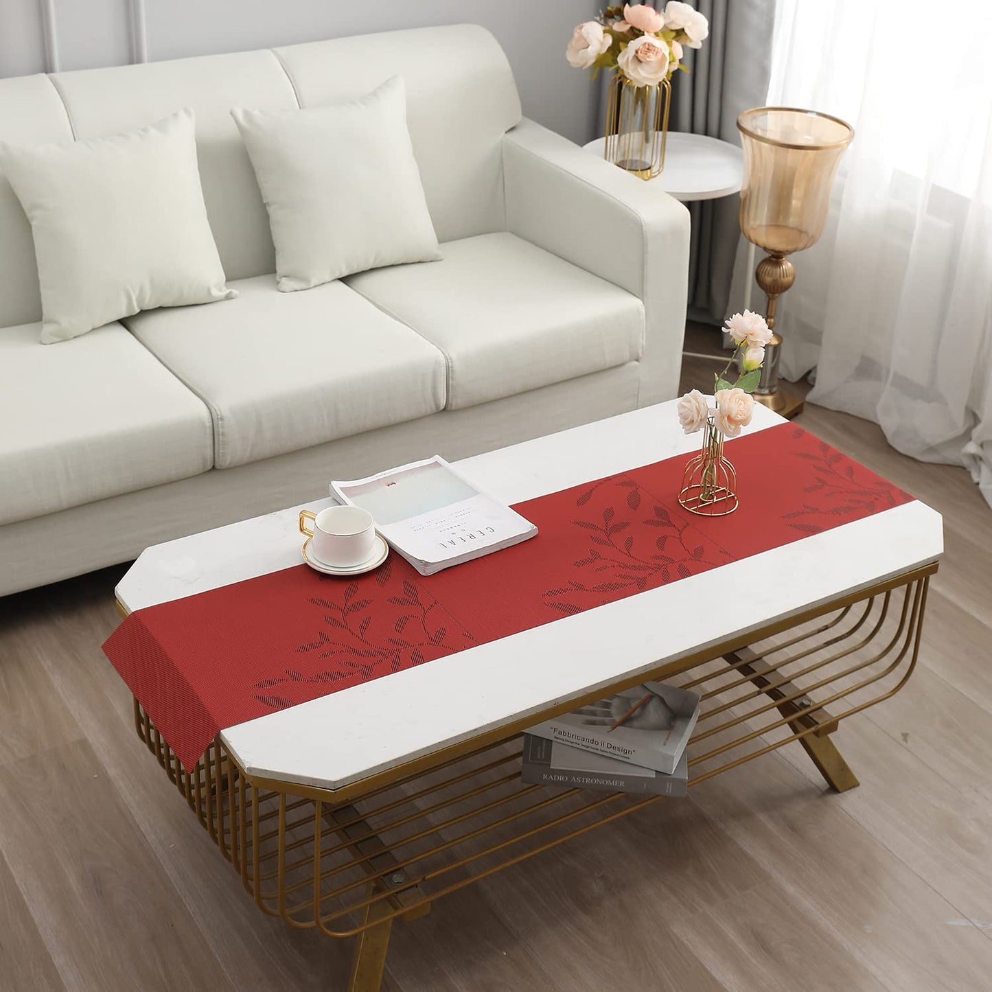 PVC Table Runner Dinner and Coffee Table, 30x135 cm, Red Leaves