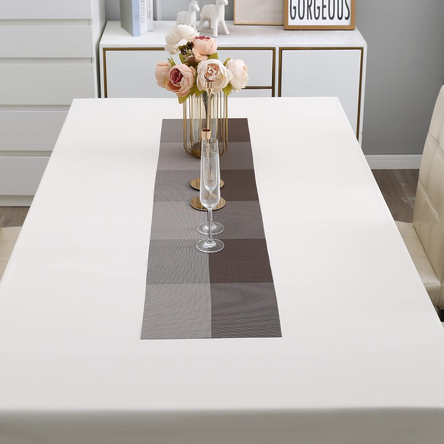 PVC Dining Table Runner, Brown