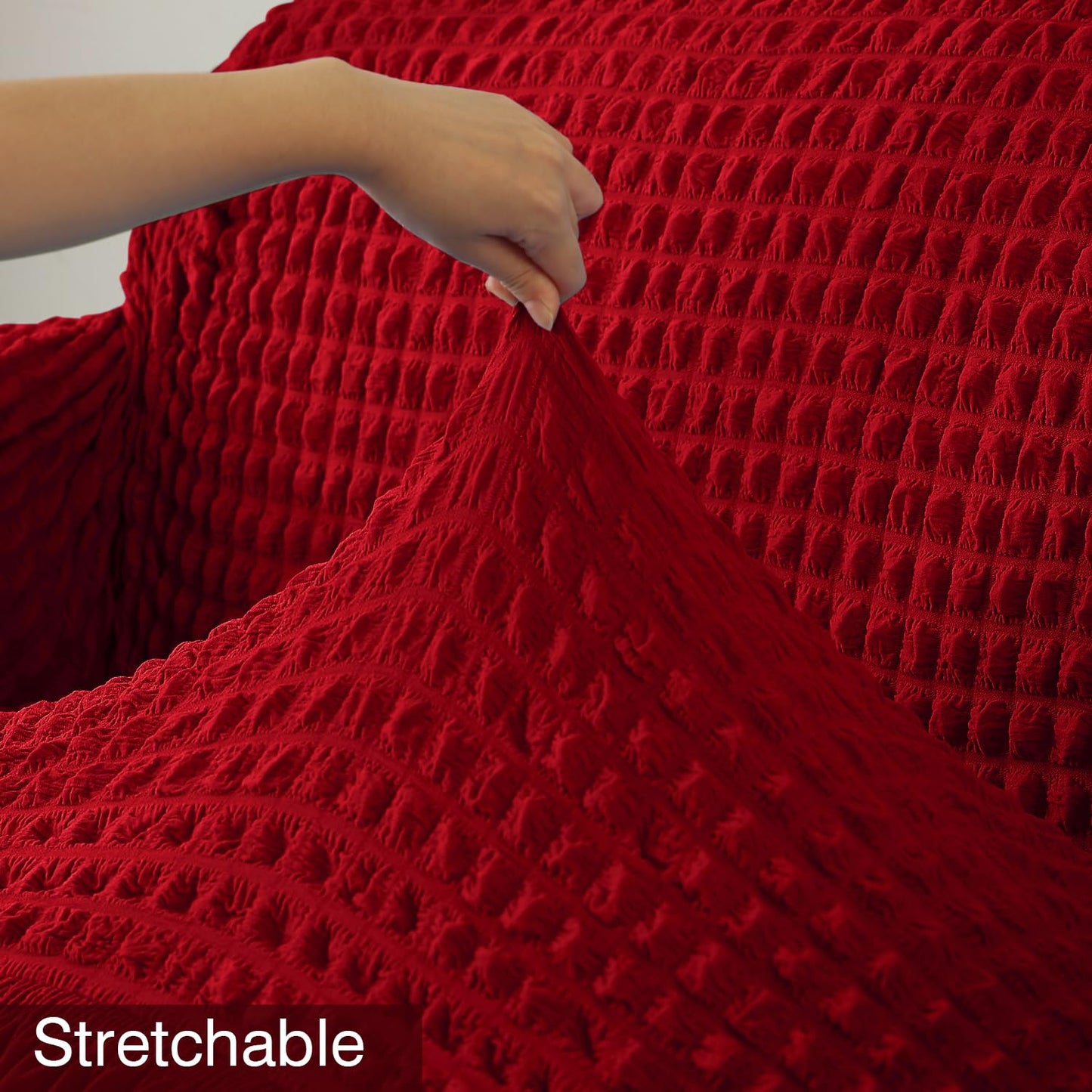 Scarlet Red Elastic stretchable Turkish Bubble frill sofa cover set