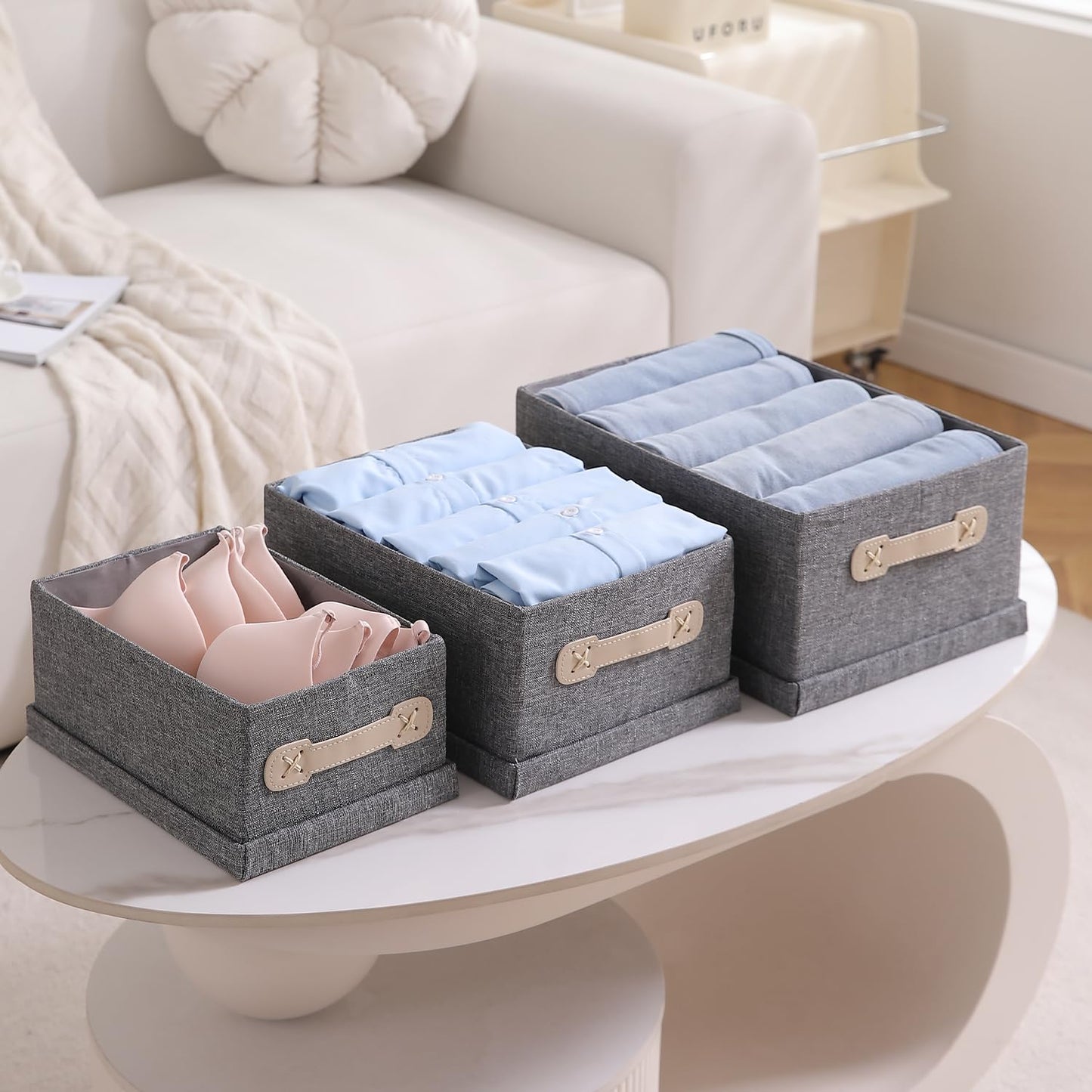 Organisers Storage Box with Lid, Grey, Pack of 1/2