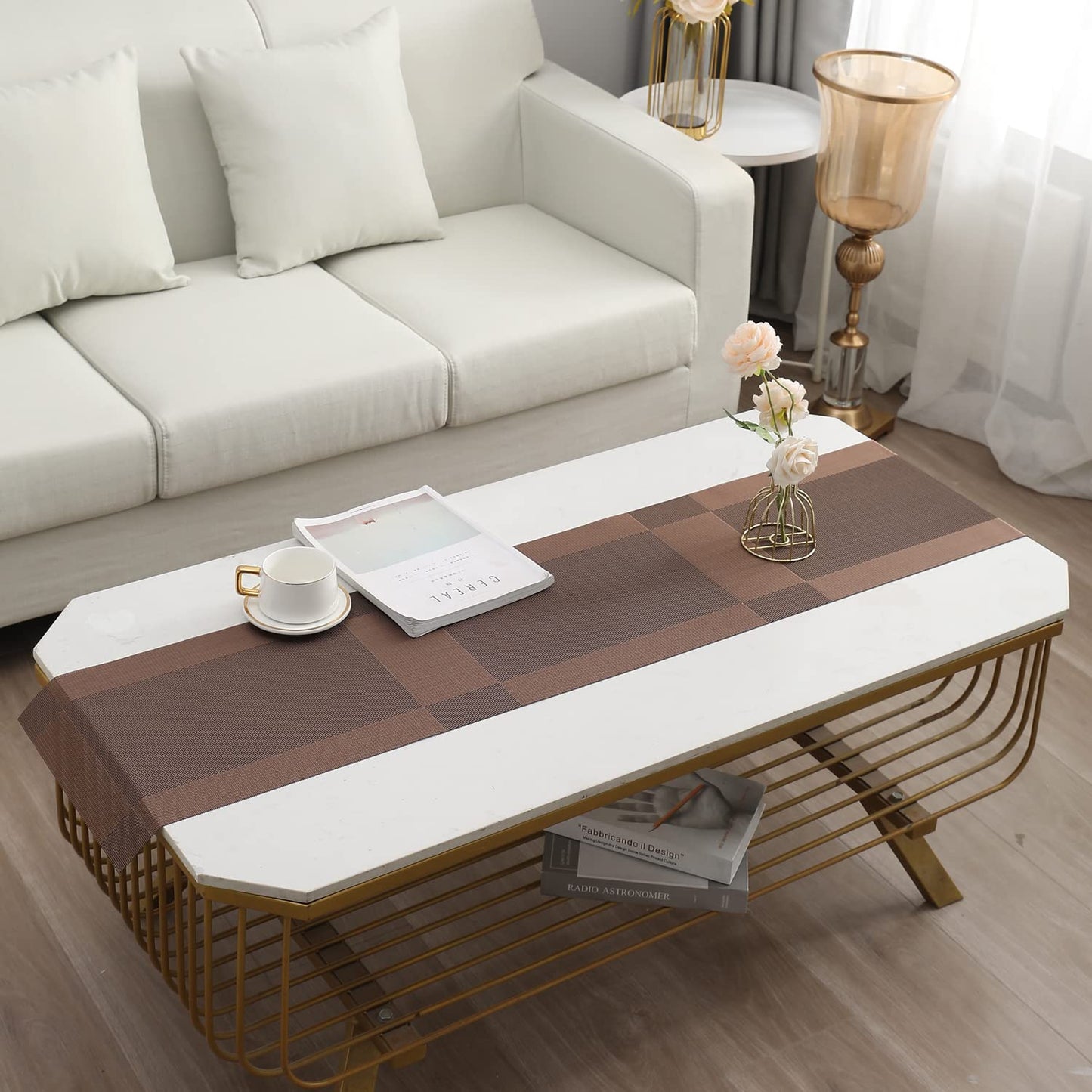 PVC Table Runner for Dinner and Coffee Table, Brown