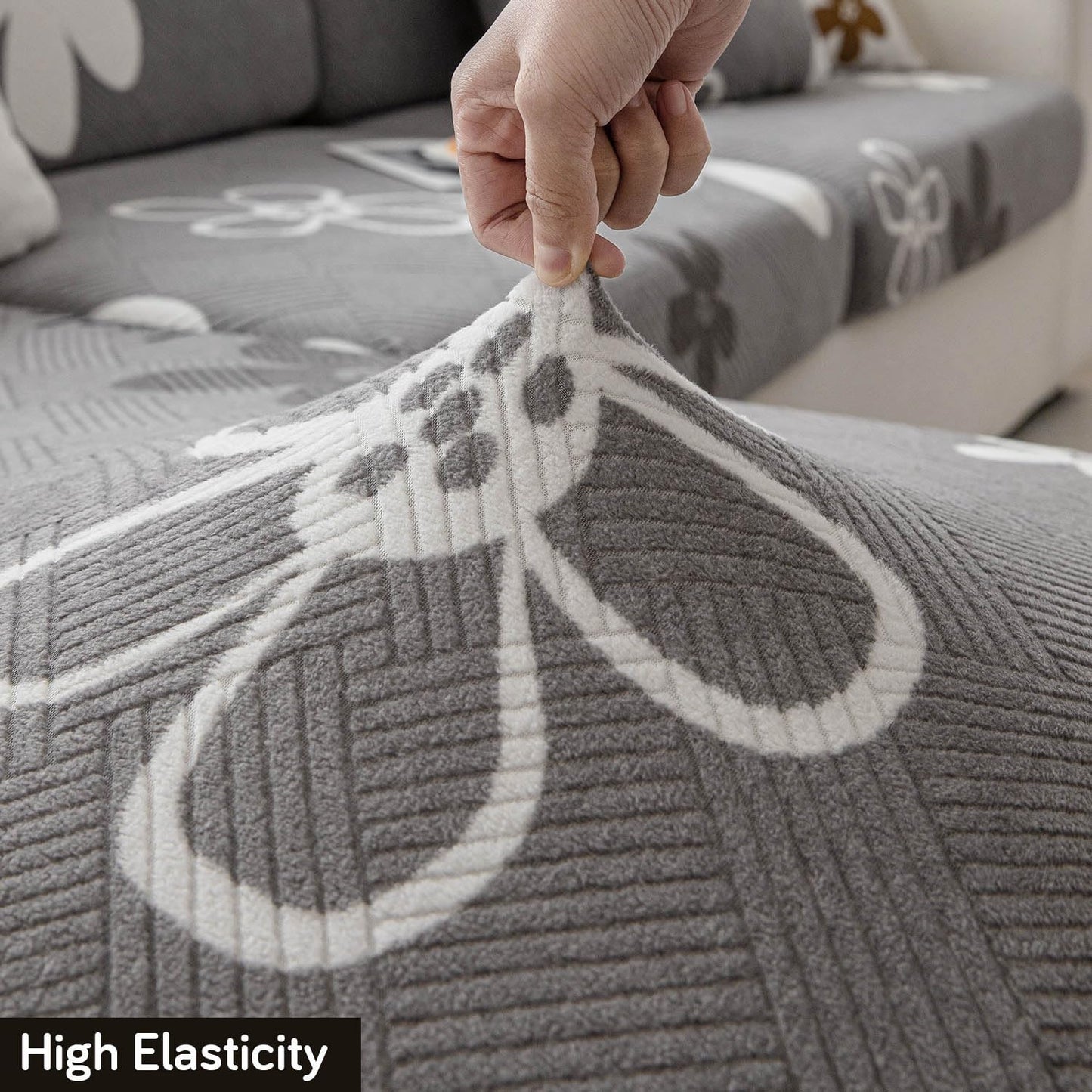 Stretchable Thick Fleece Textured Seat Couch Cushion Cover for 1/2/3 Seater, Moon Grey