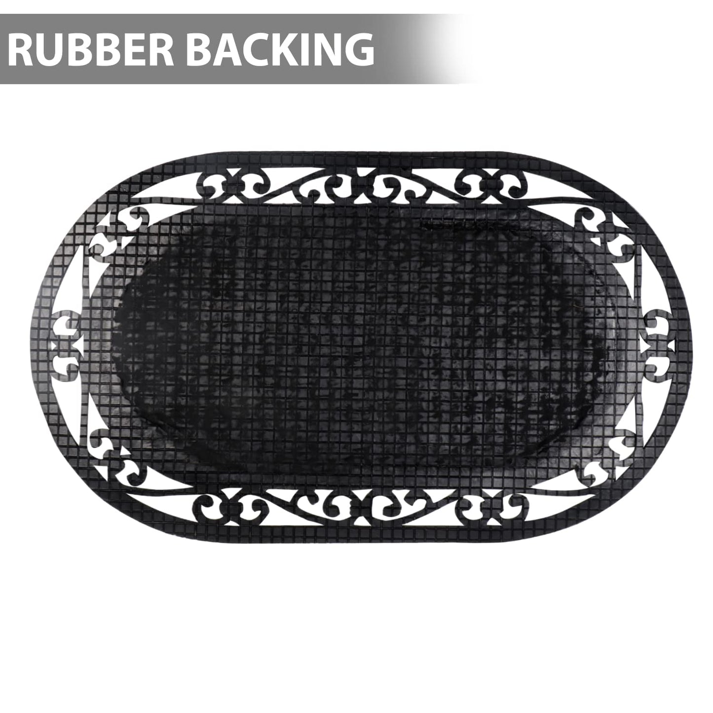 Natural Rubber Coir Doormat with Designer Border, Anti-Slip Rubber Backing, 45x75 cm