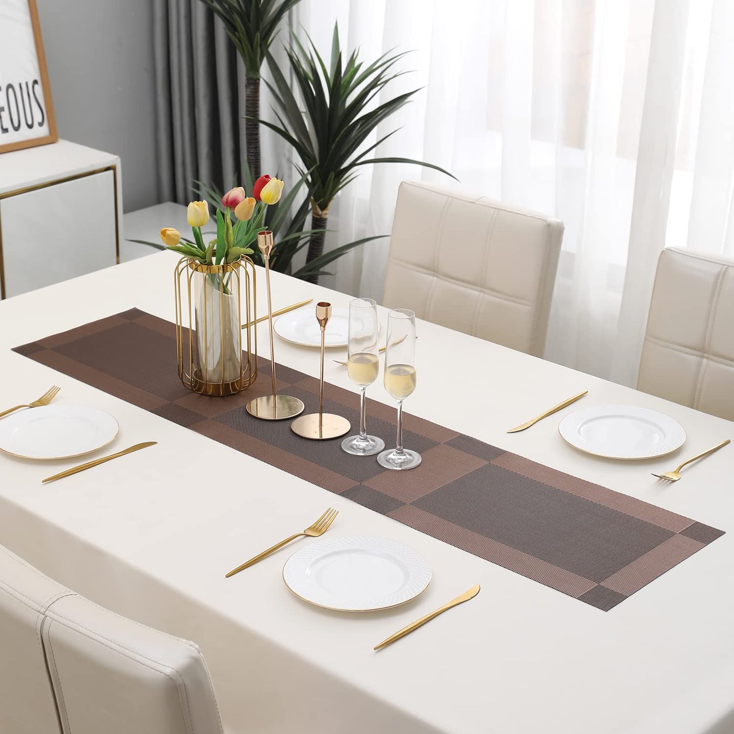 PVC Table Runner for Dinner and Coffee Table, Brown