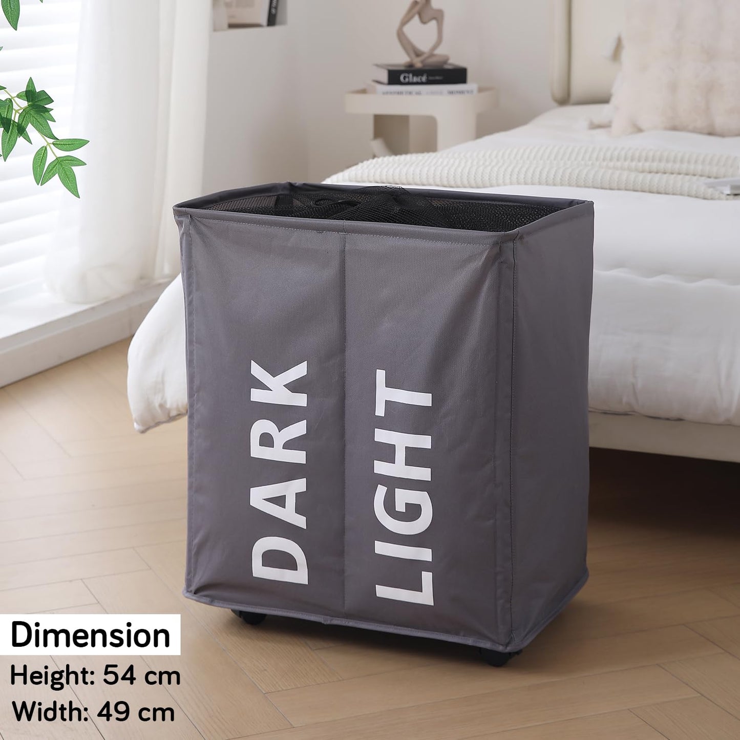 Large Laundry Basket Foldable Hamper With Wheels, Grey