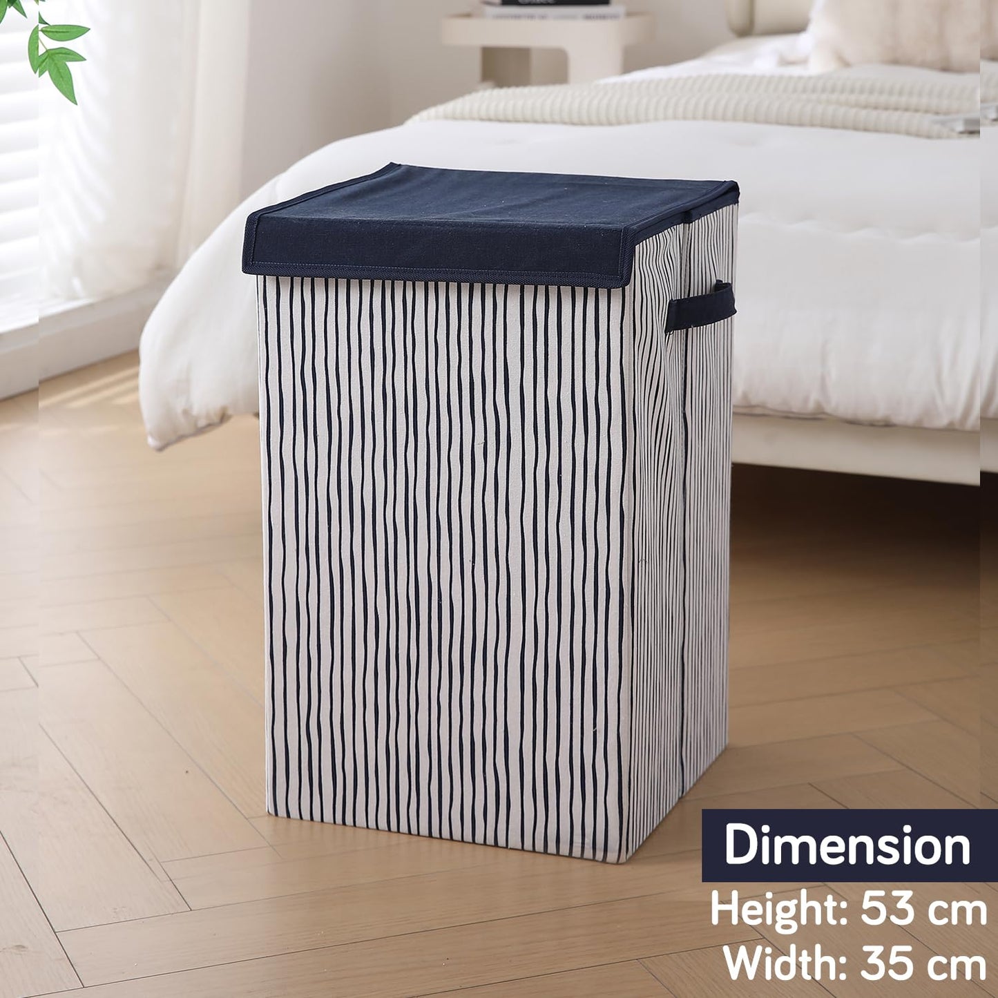 Foldable Laundry Basket for Clothes with Lid, Stripes