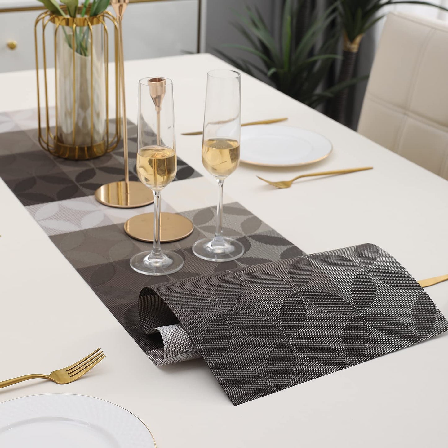 PVC Table Runner 30x135 cm, Geometric Grey
