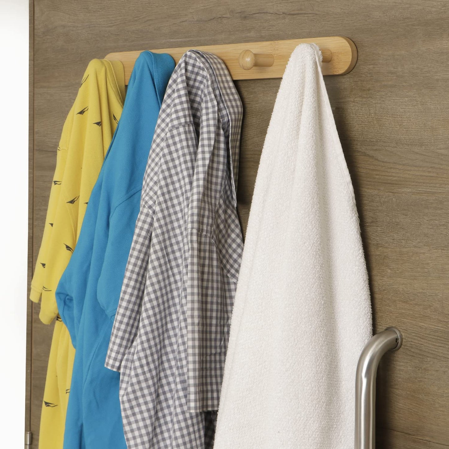 Bamboo Wooden Heavy Duty Wall Mounted Hooks for Hanging - 3/4/5 Hooks Rail