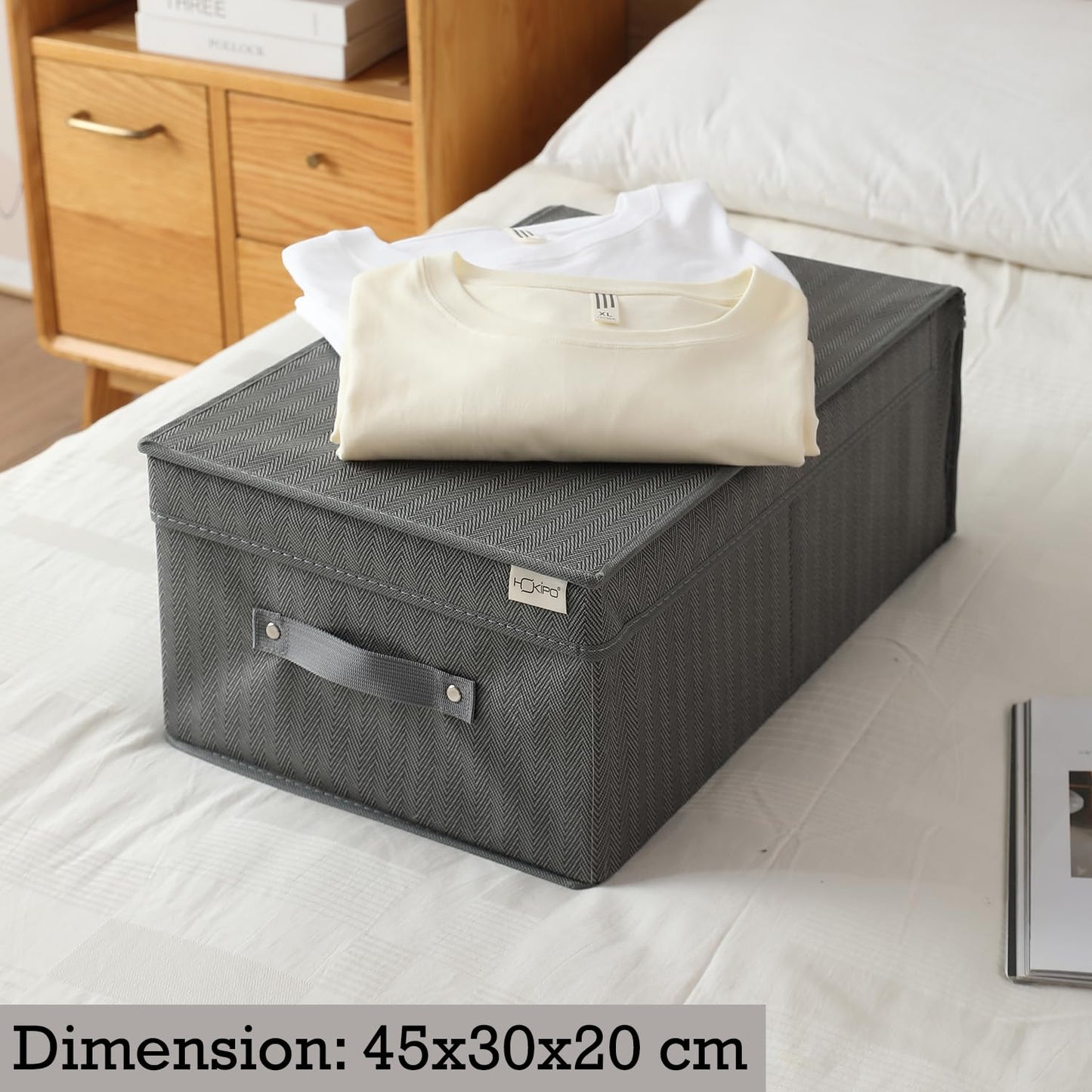 Fabric Cloth Storage Wardrobe Organiser Box With Lid, Size - 45 X 30 X 20 Cm, Grey, Rectangular