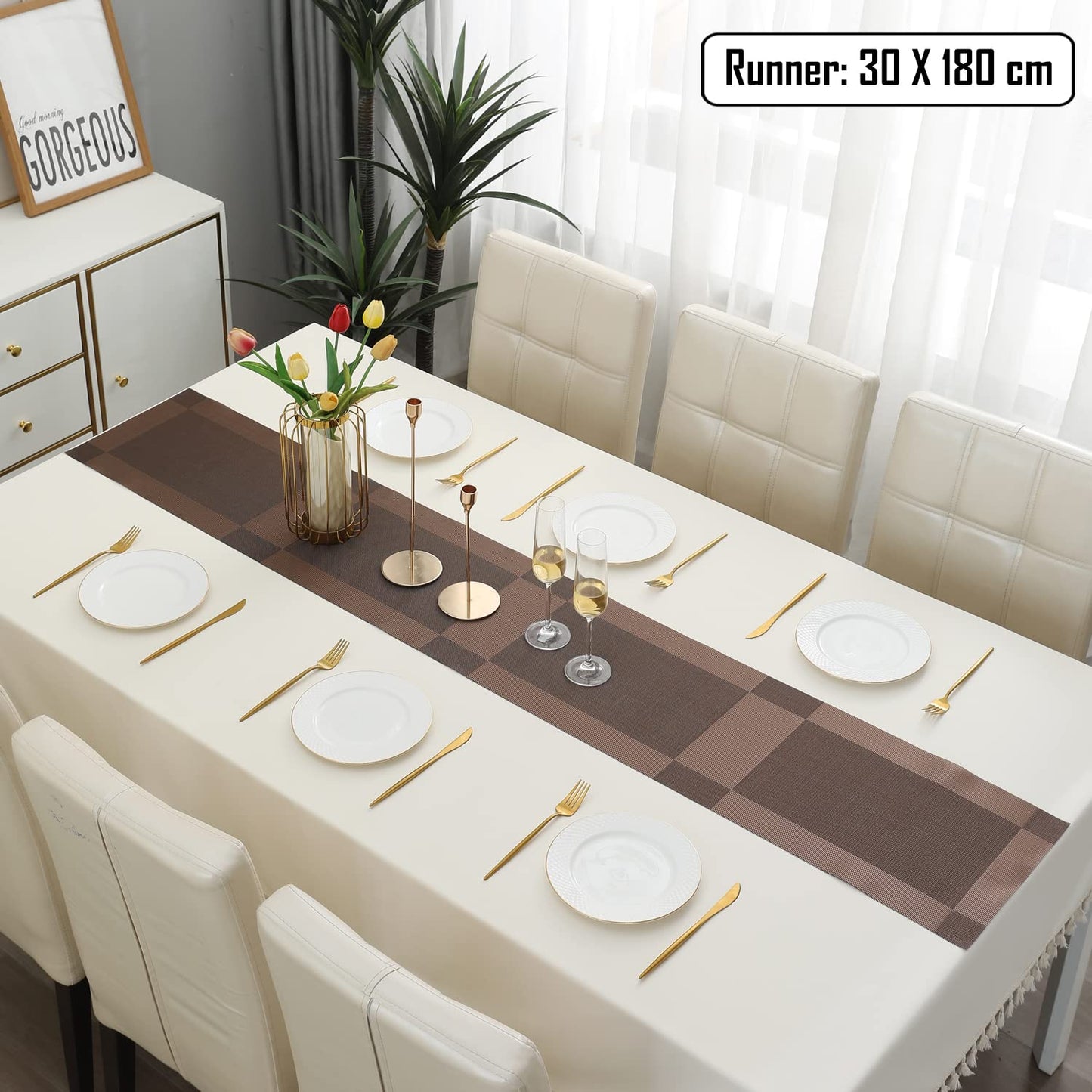 PVC Table Runner for Dinner and Coffee Table, Brown
