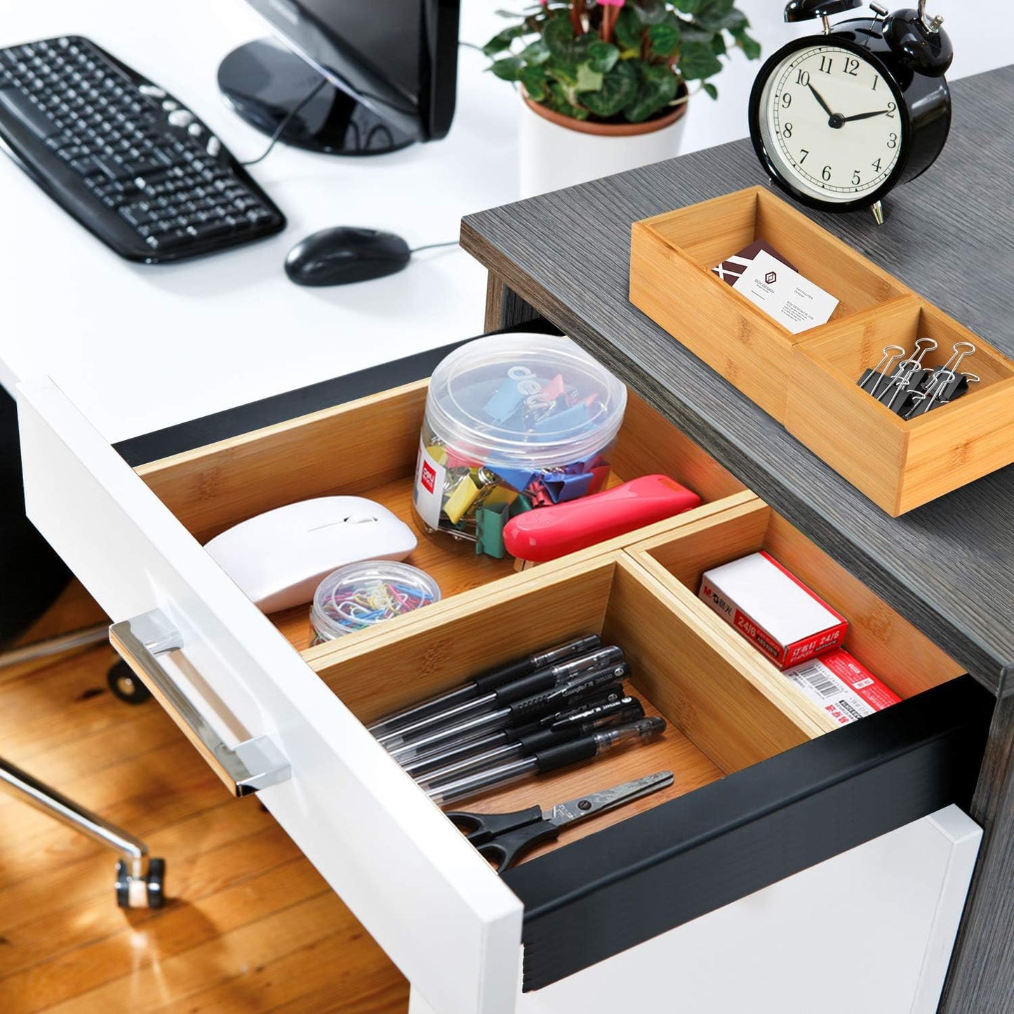 Bamboo Drawer Organizer Storage Box for Home, Bathroom, Kids Room Office Desk Organizer