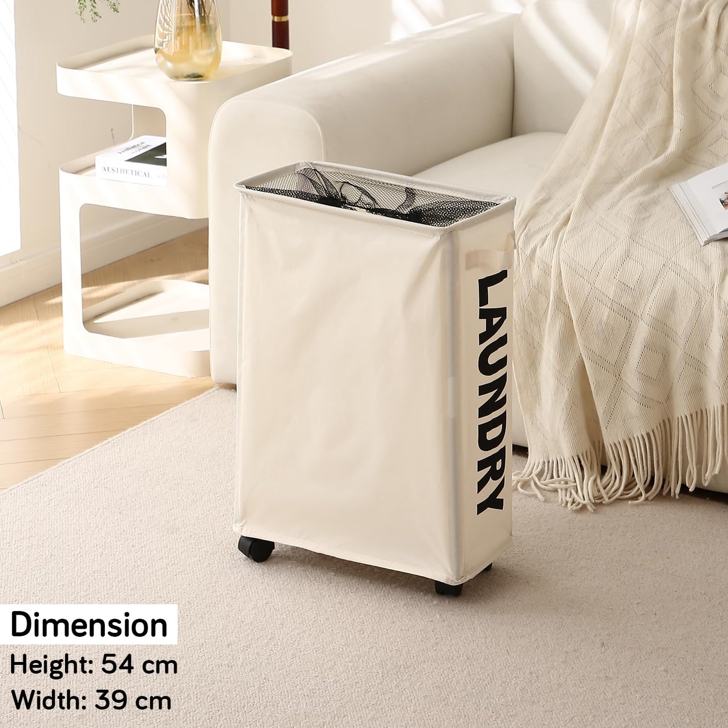 Laundry Basket Bag with Wheels Hamper, Cream