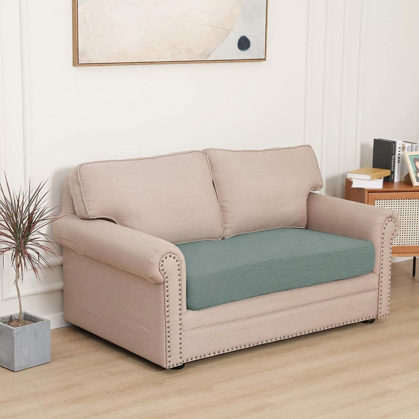 Stretchable Thick Jacquard Textured Seat Cushion Cover for 1/2/3 Seaters / Pieces for Sofa, Green