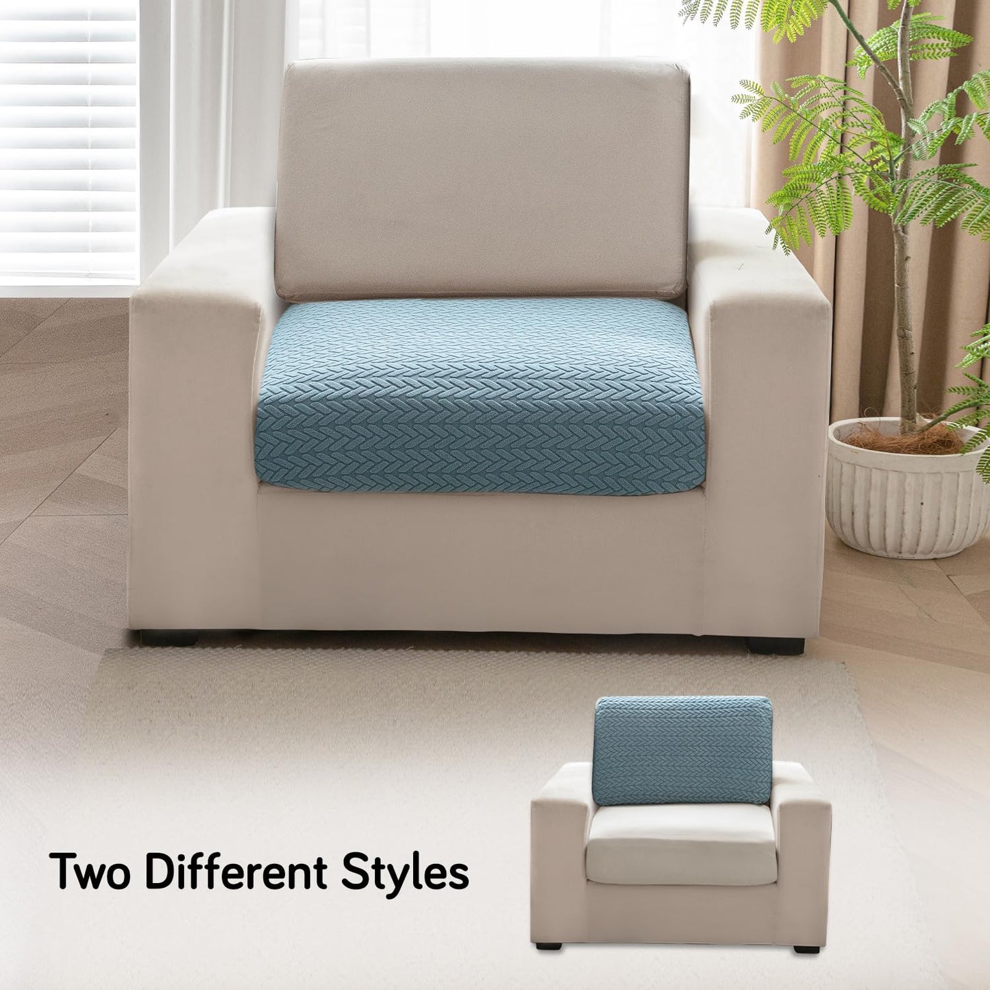 Stretchable Thick Jacquard Textured Seat Couch Cushion Cover for 1/2/3 Seaters, Carolina Blue