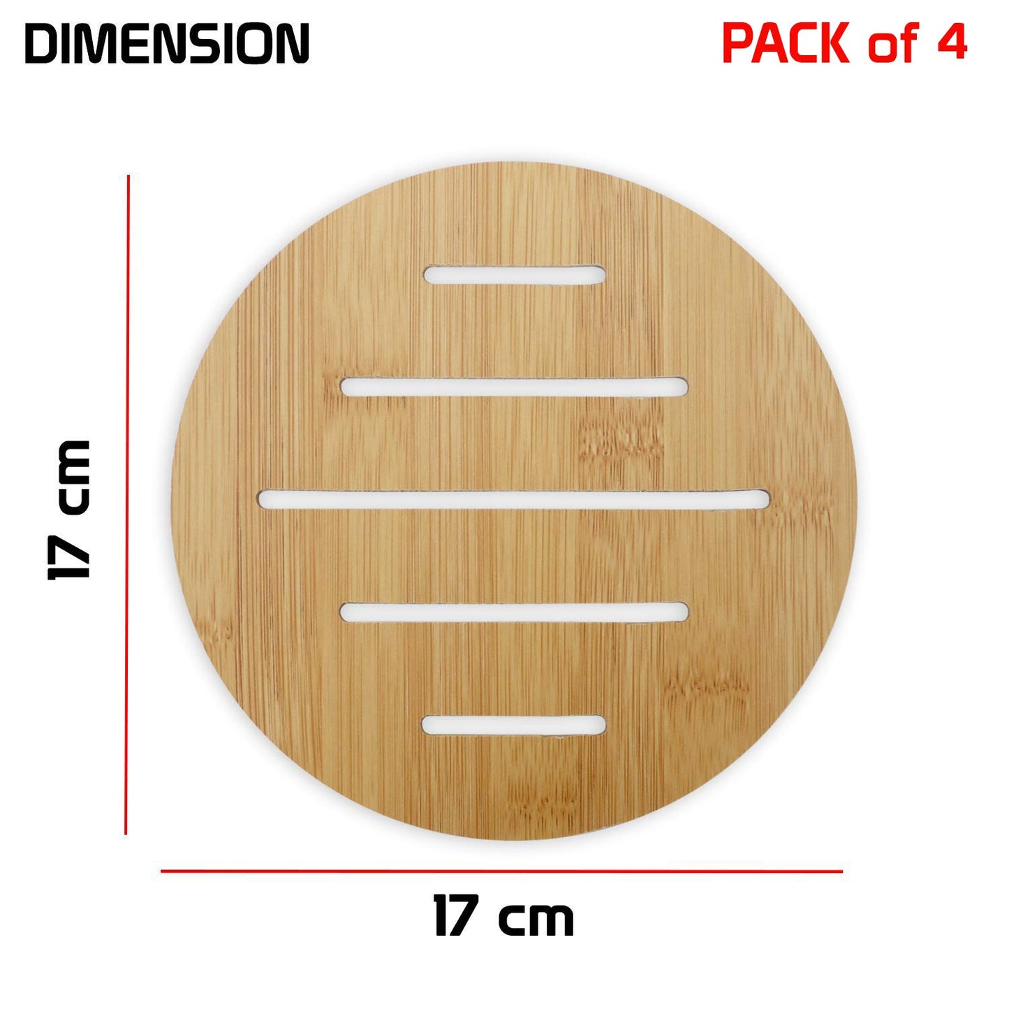 HOKIPO Eco-Friendly Extra Thick Bamboo Wooden Coasters for Dining Table Heat Pad for Kitchen - Pack of 2/4/6