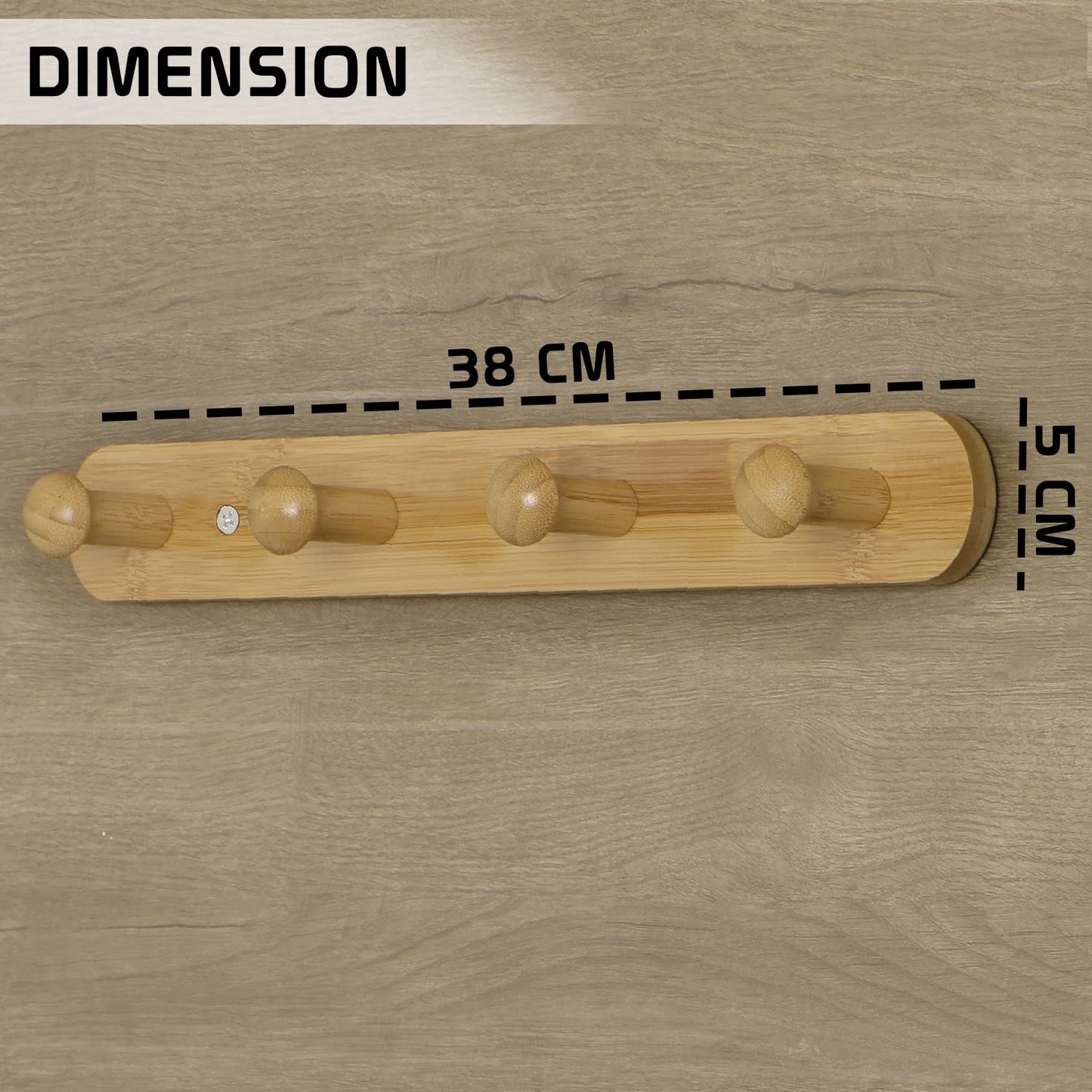 Bamboo Wooden Heavy Duty Wall Mounted Hooks for Hanging - 3/4/5 Hooks Rail