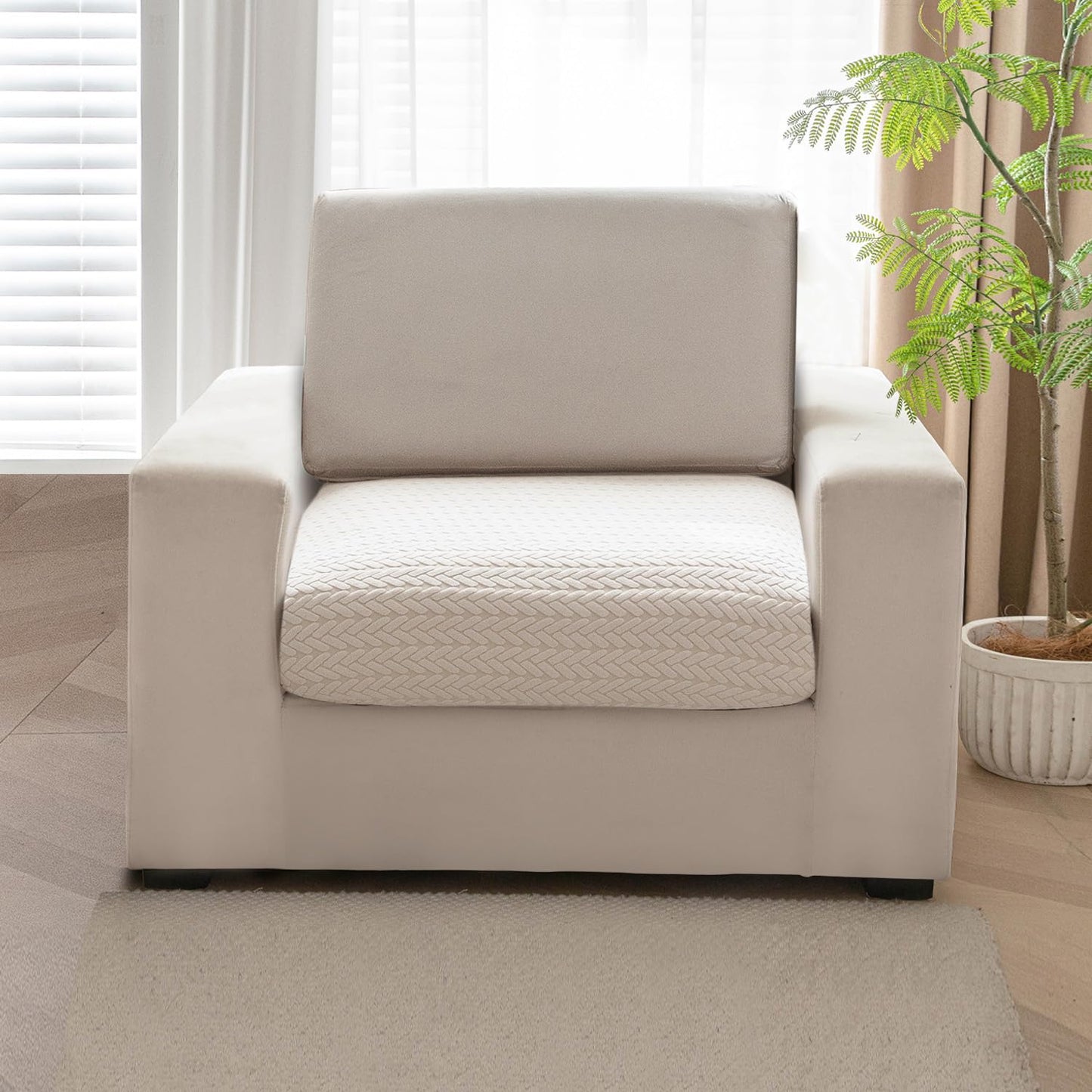 Stretchable Thick Jacquard Textured Seat Couch Cushion Cover for 1/2/3 Seaters, Beige