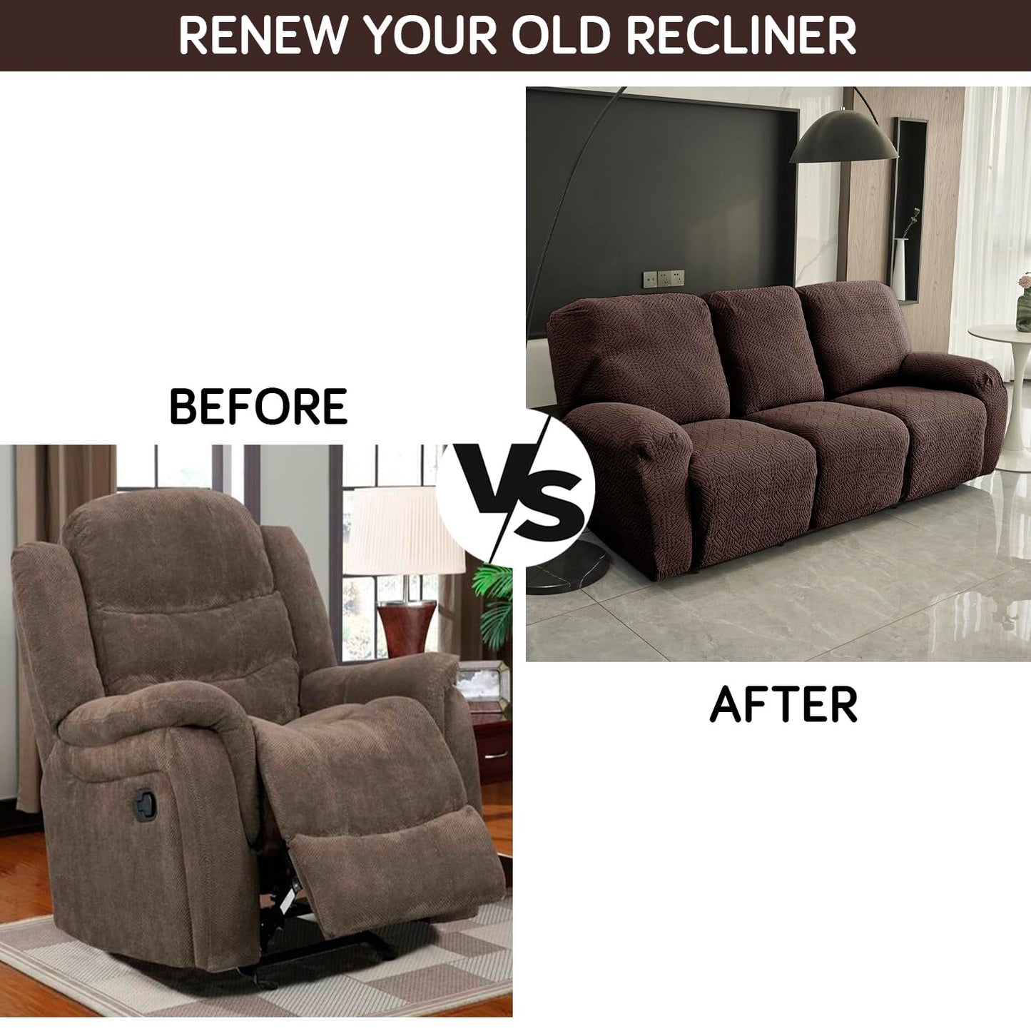 Premium 170 GSM Jacquard Fully Covered Recliner Sofa Cover for 1/2/3 Seaters, Brown