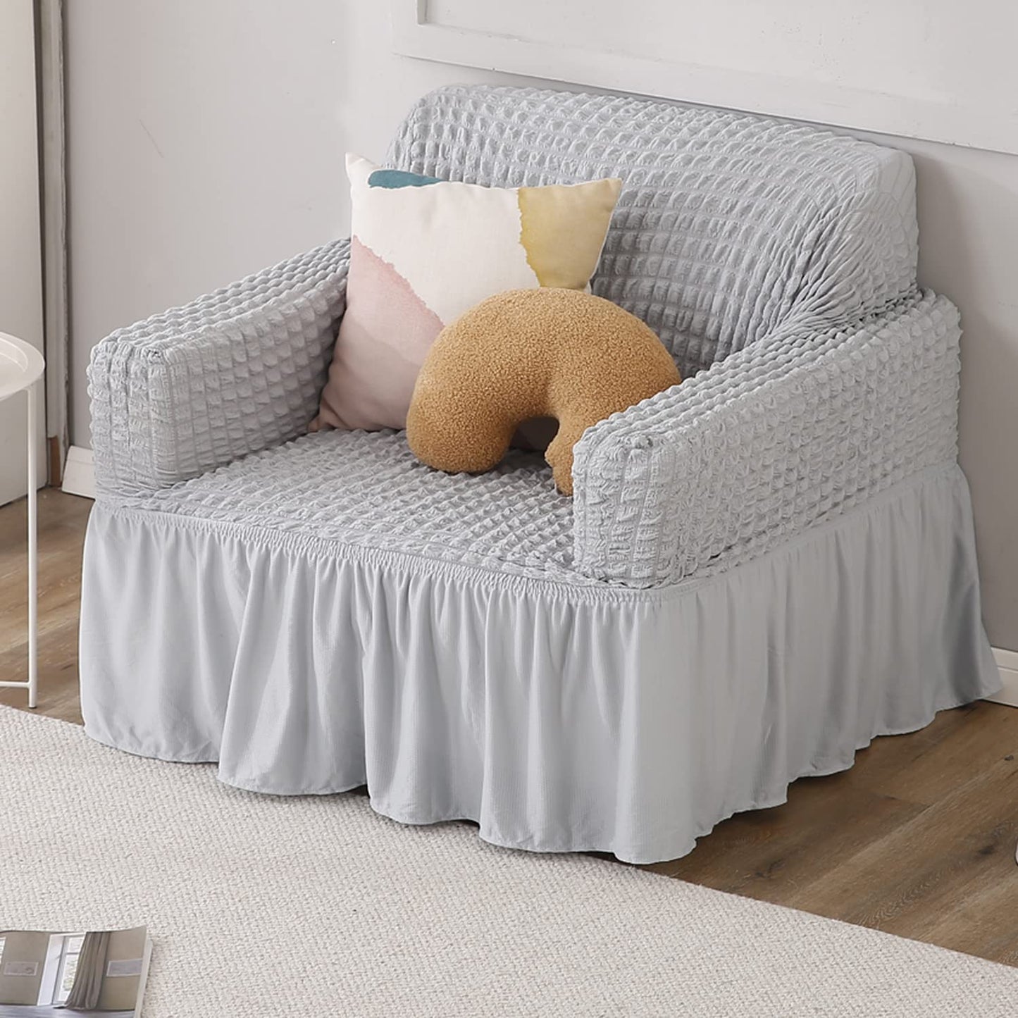 Ash Grey Elastic Turkish Bubble Frill single sofa cover