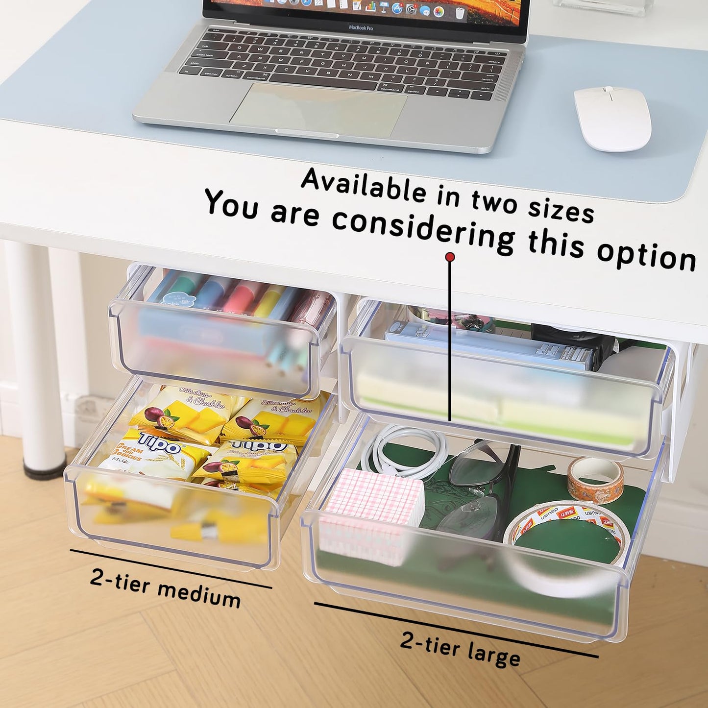 Drawers for Under Table/Wardrobe. Self Adhesive, Easy Installation. Innovative Desk Organizer