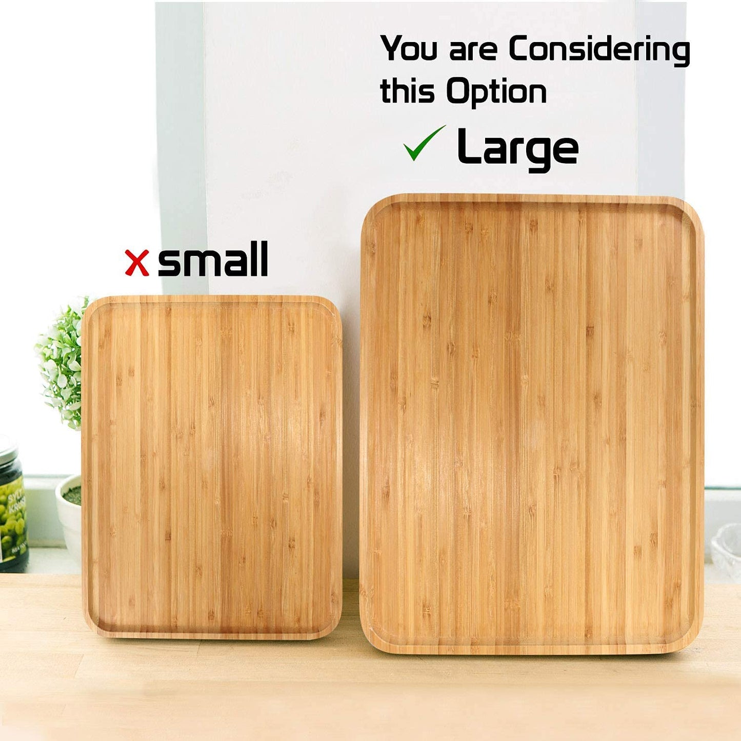 Wooden Bamboo Serving Tray, Beige, Large - Set of 2