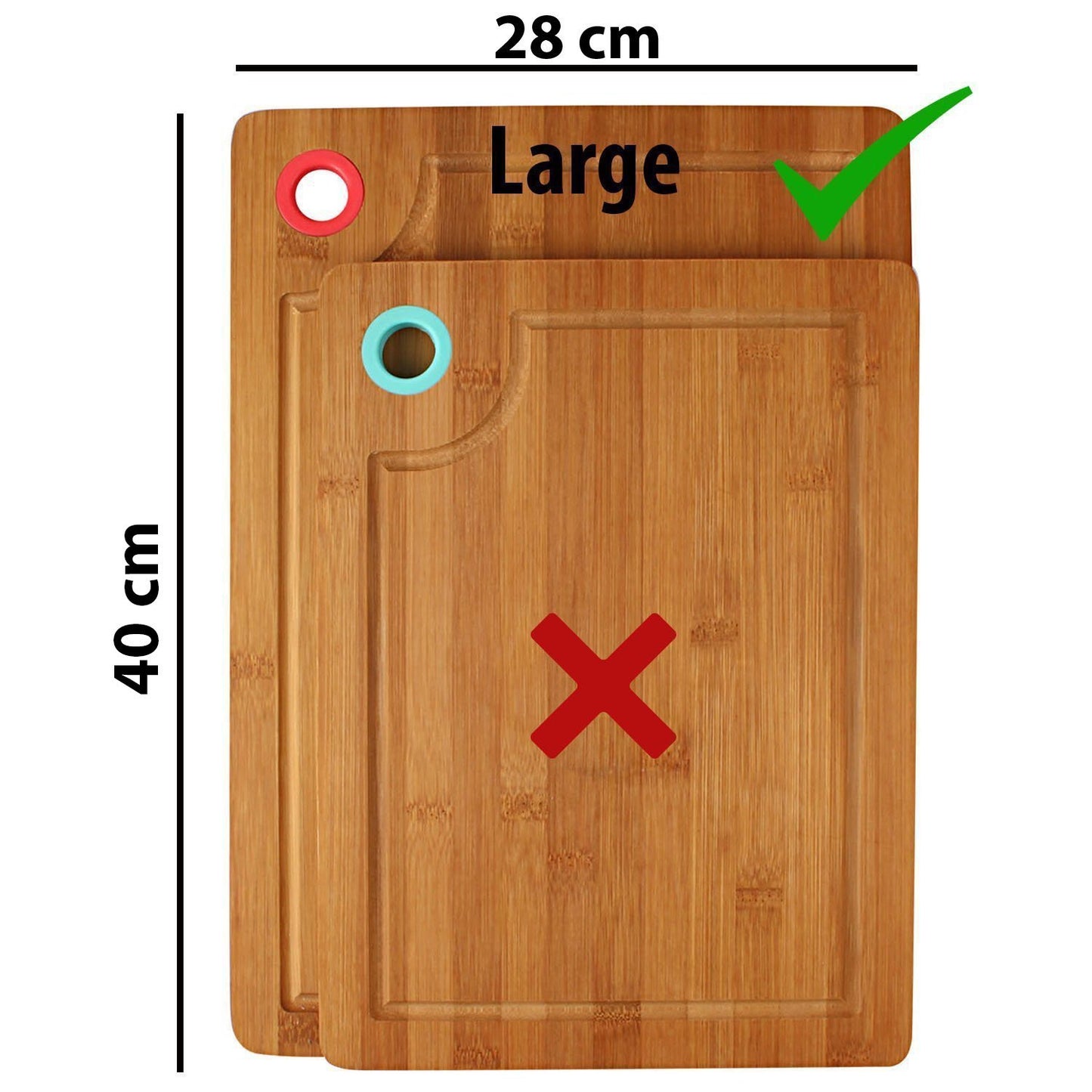 Large & Thick Bamboo Wood Chopping Board with Drip Groove and Finger Hole Large (Brown, 40x28 x1.5 cm)