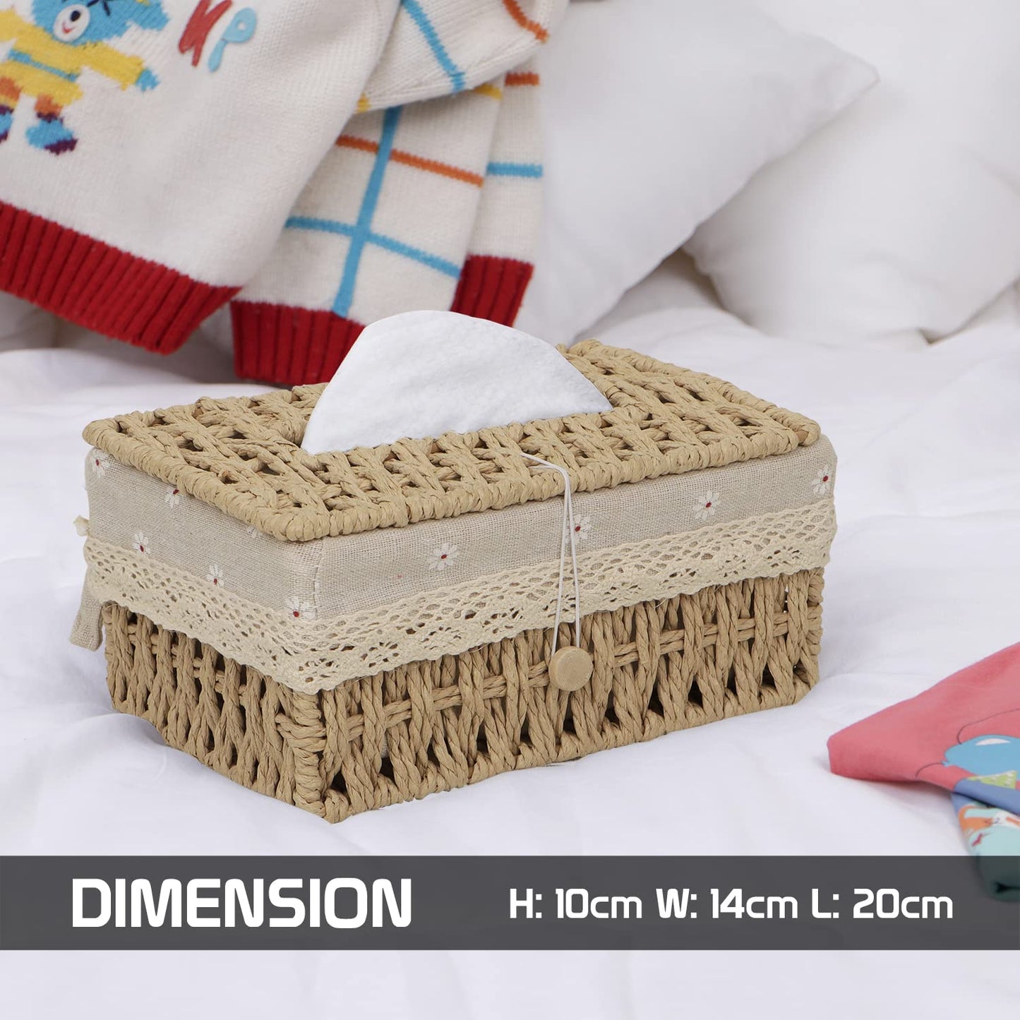 Buy square beige eco-friendly handwoven squar tissue box | HOKIPO
