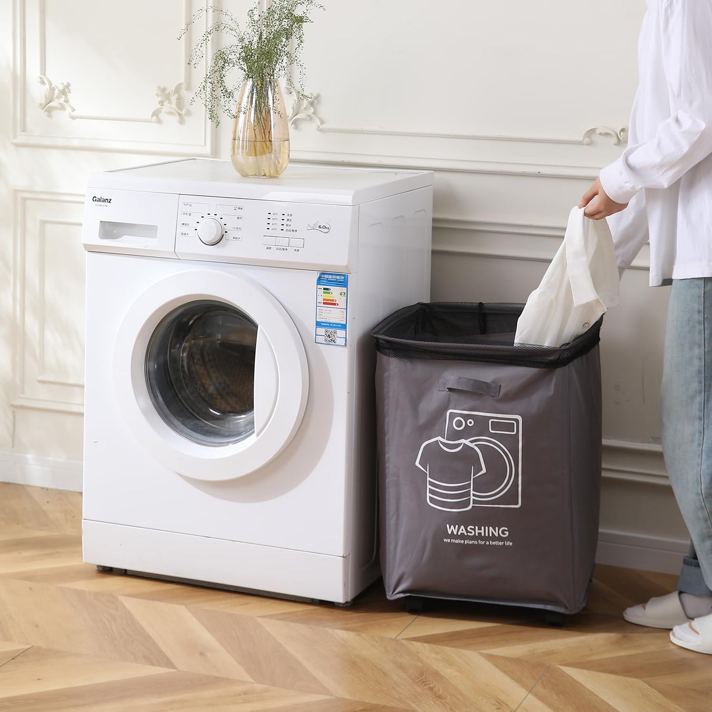 Laundry Basket Bag with Wheels Hamper, Grey
