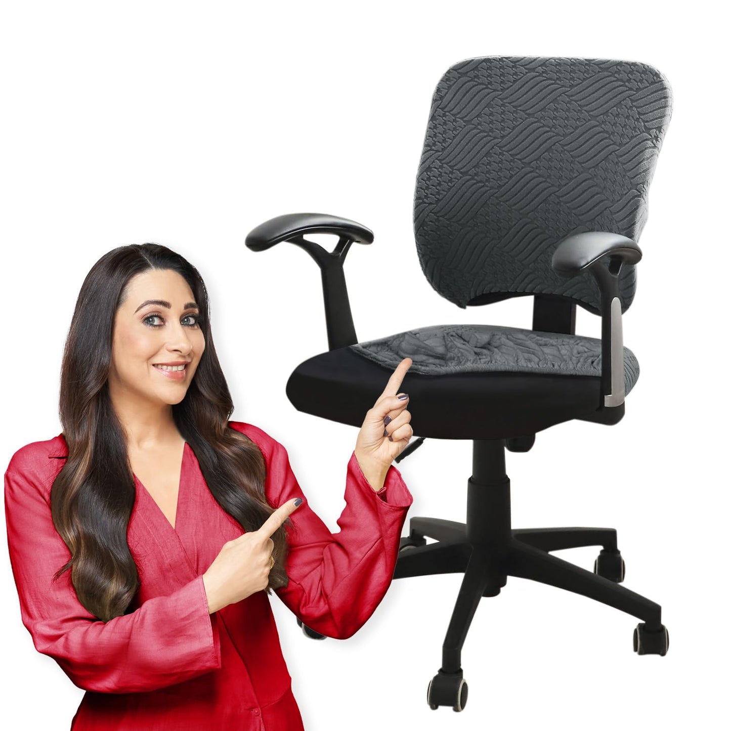 Stretchable Jacquard Office Chair Cover, Dark Grey