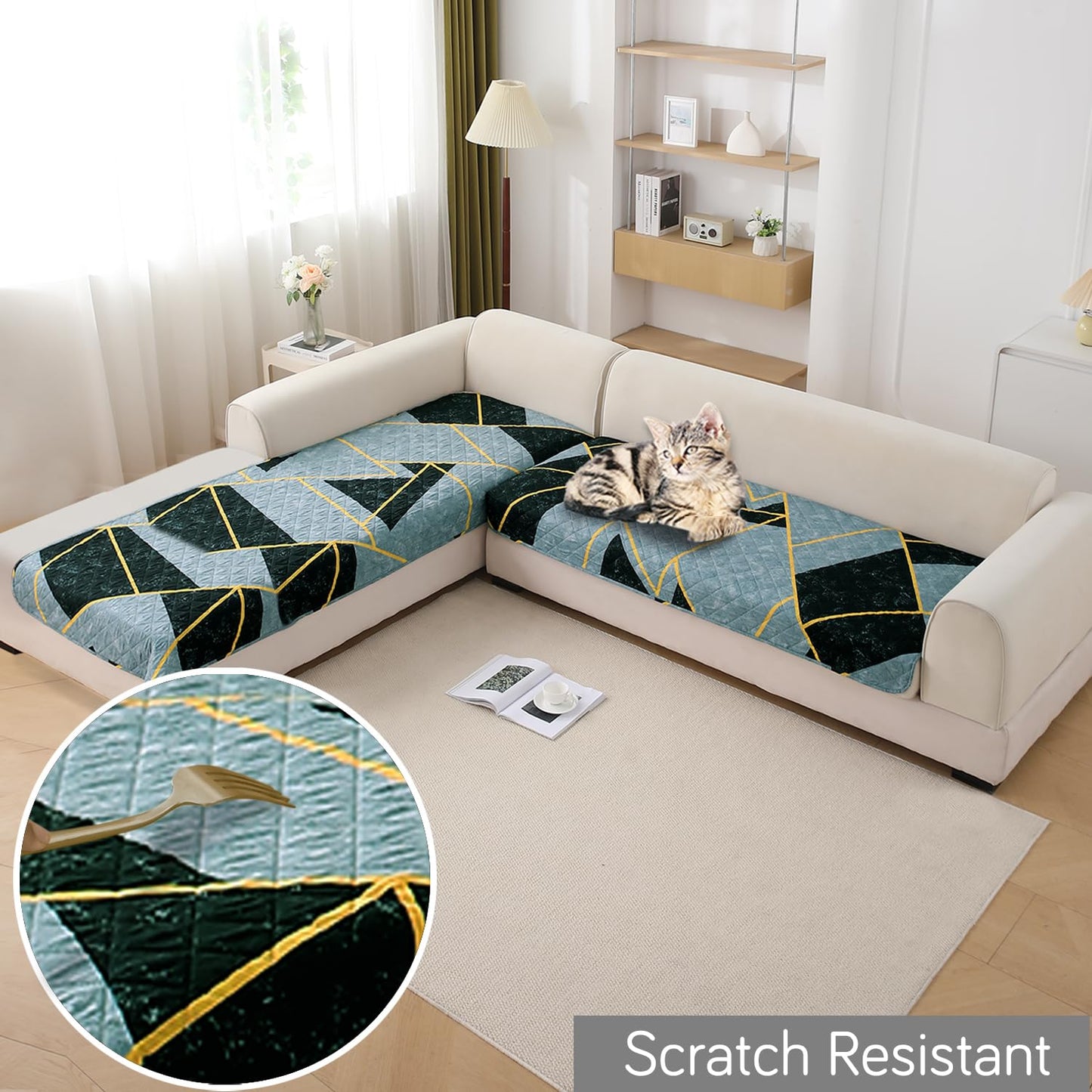 Waterproof Printed Quilted Quick Dry L Shape Sofa Seat Cover Mat, Multicolor Abstract Geometry