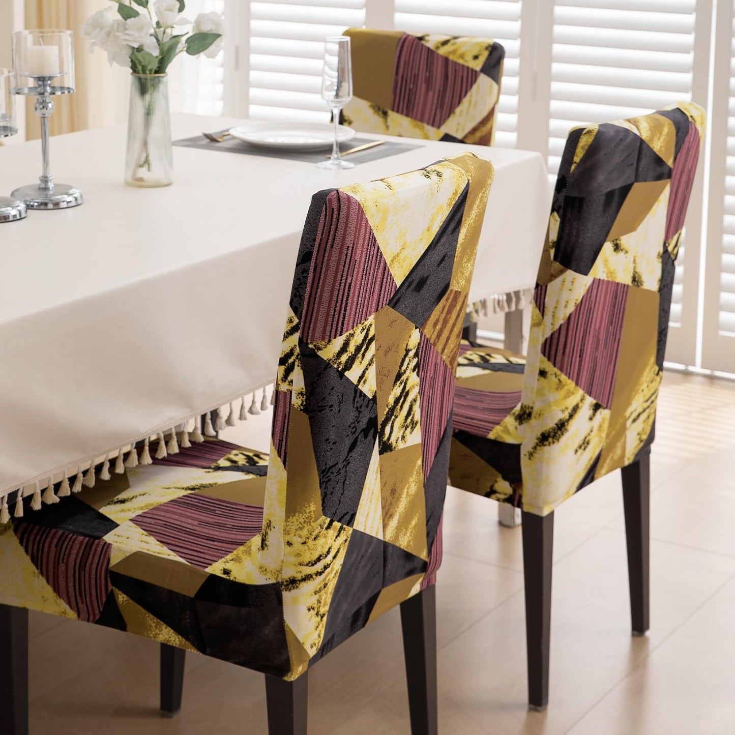 Wine Abstract Geometry Print dining chair covers Set