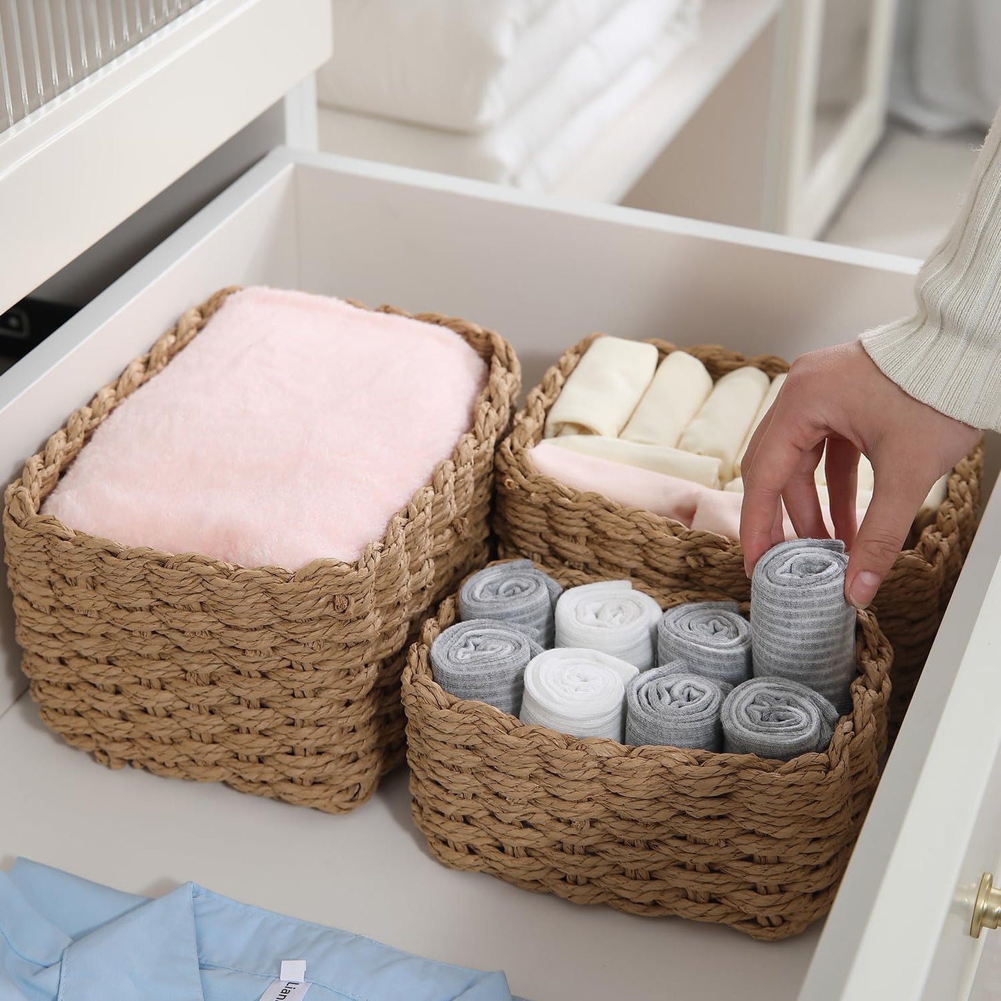 Eco-Friendly Paper Rope Storage Basket, Set of 2, Brown