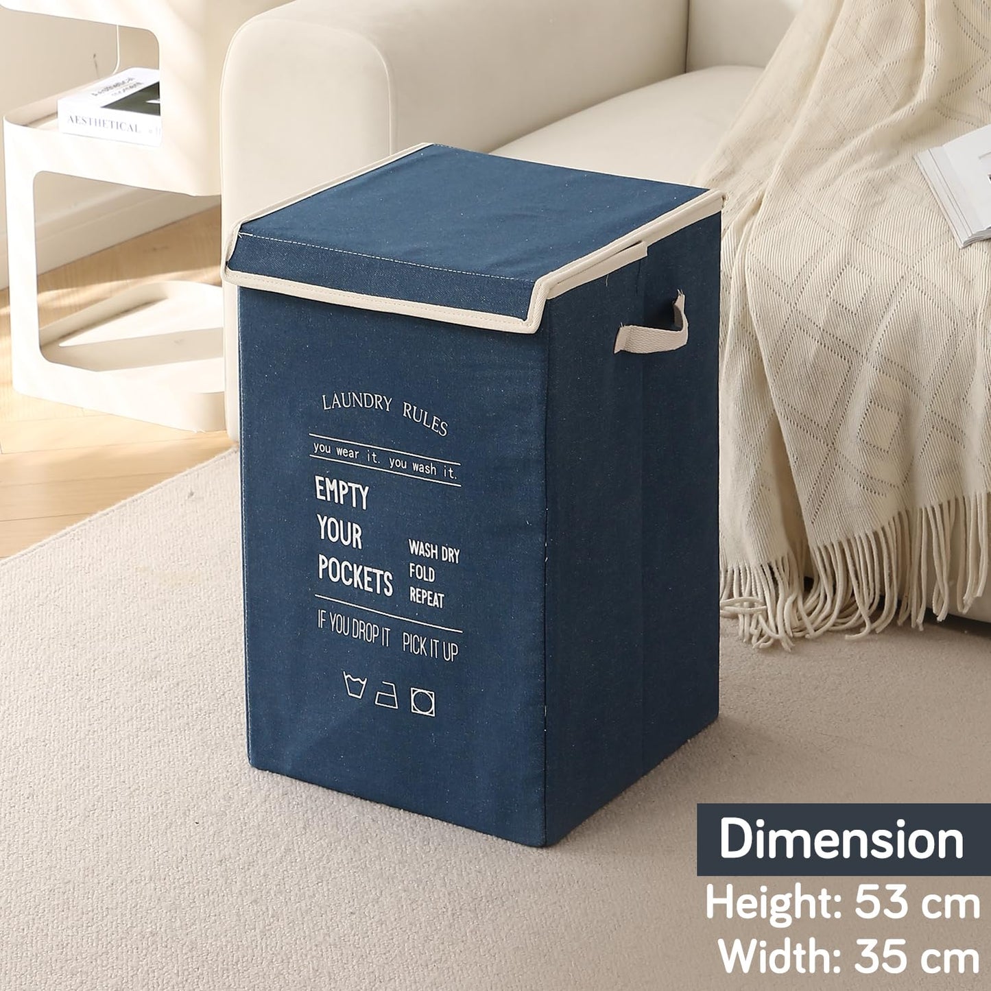 Foldable Laundry Basket for Clothes with Lid, Denim