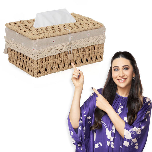 Buy Beige Handwoven Small Tissue Paper Holder – Eco-Friendly | HOKIPO