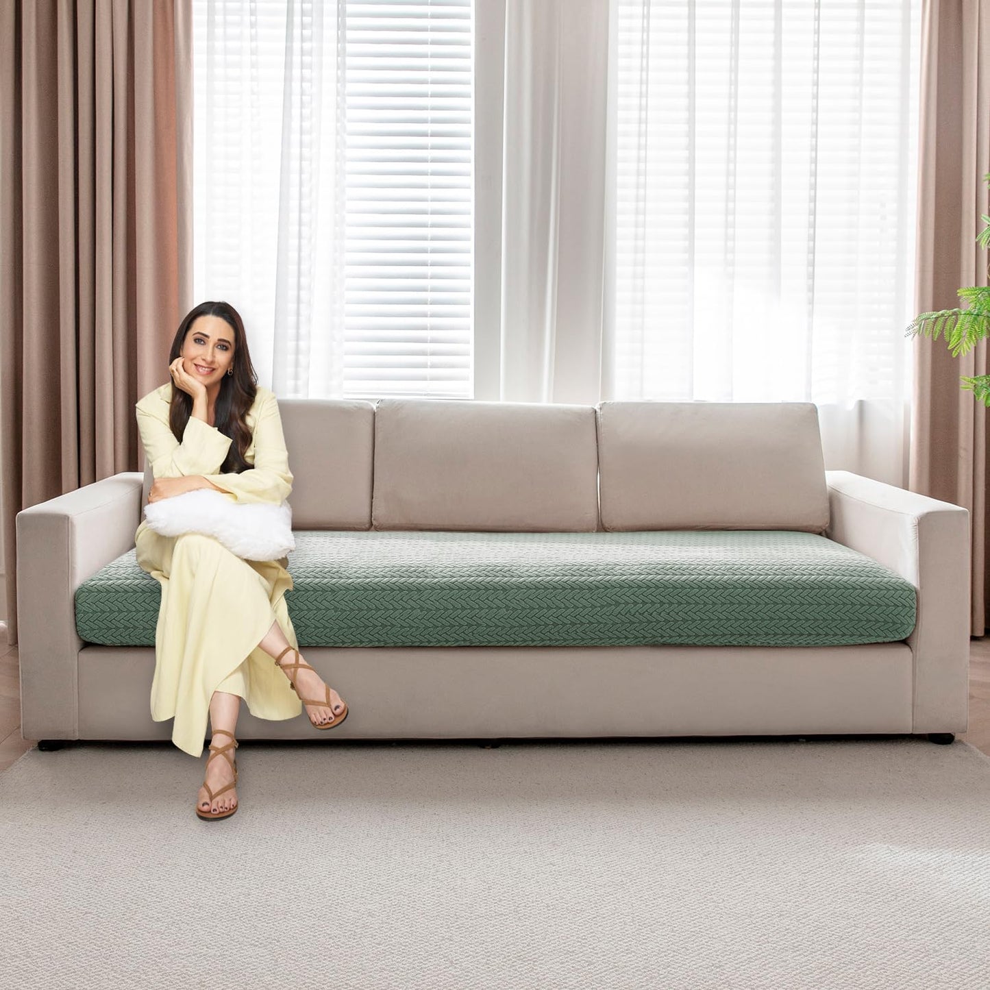 Stretchable Thick Jacquard Textured Seat Couch Cushion Cover for 1/2/3 Seaters, Green