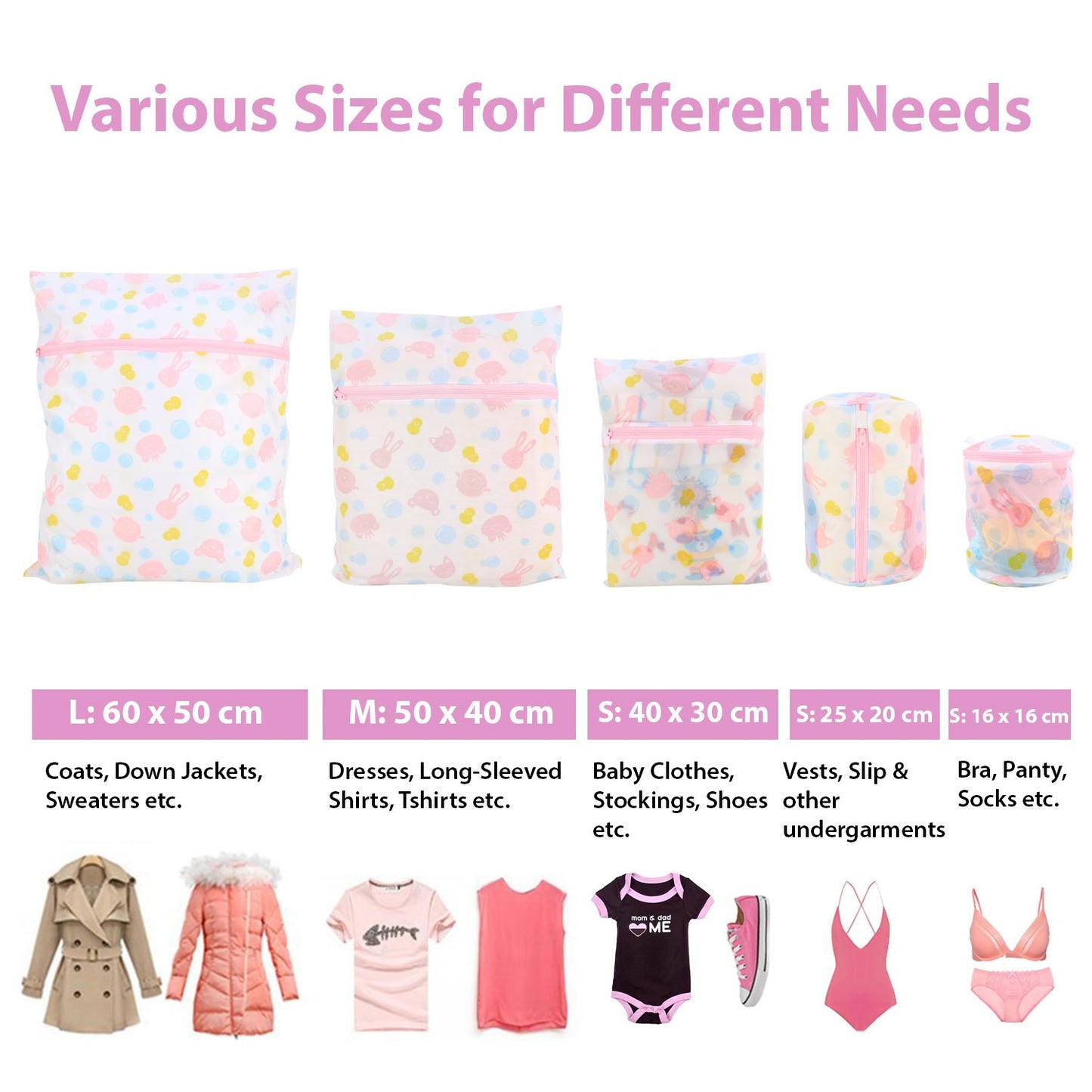 Mesh Laundry Clothes Washing Bag,Pack Of 5, Multicolor