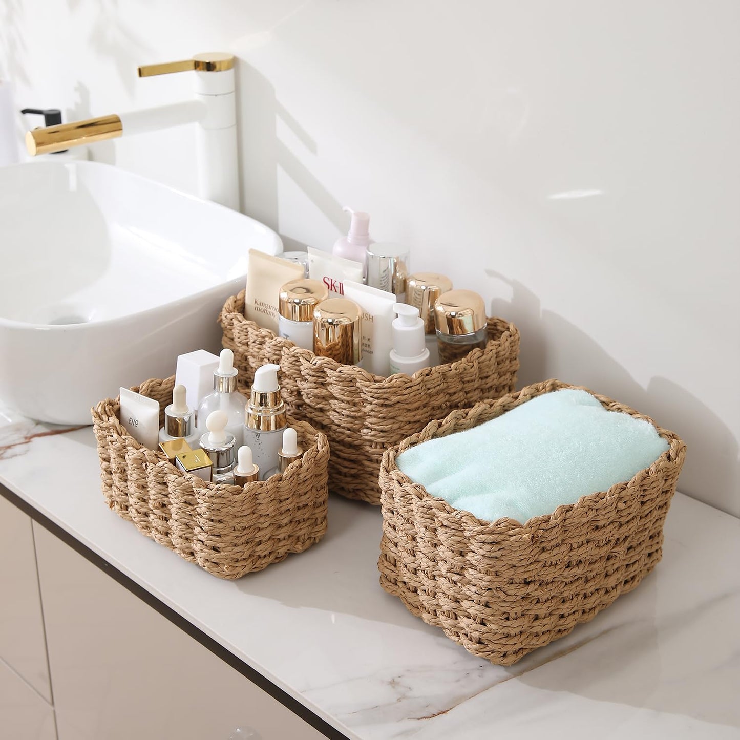 Eco-Friendly Paper Rope Storage Basket, Set of 2, Brown