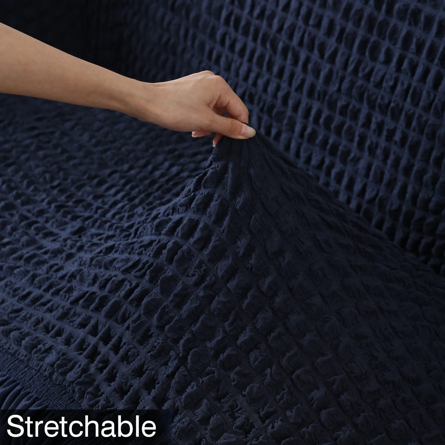 Navy Blue Elastic stretchable Turkish Bubble frill sofa cover set