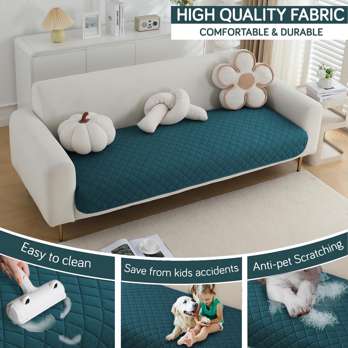 Water Repellent + Waterproof Quick Dry Sofa Seat Mat for 1/2/3 Seater Sofa - Peacock Blue