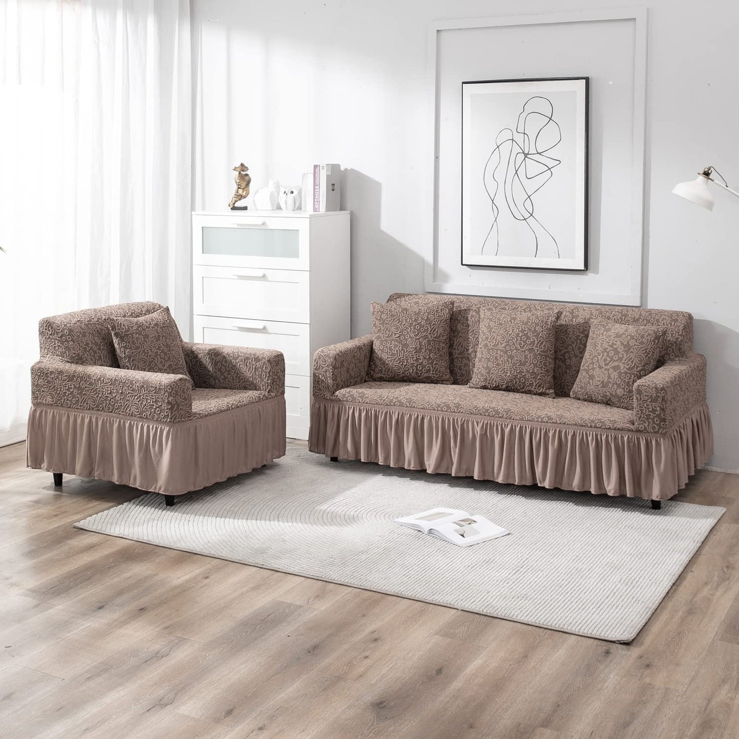 Light Taupe Colour Woven Jacquard Zippered Square Sofa Pillow Covers