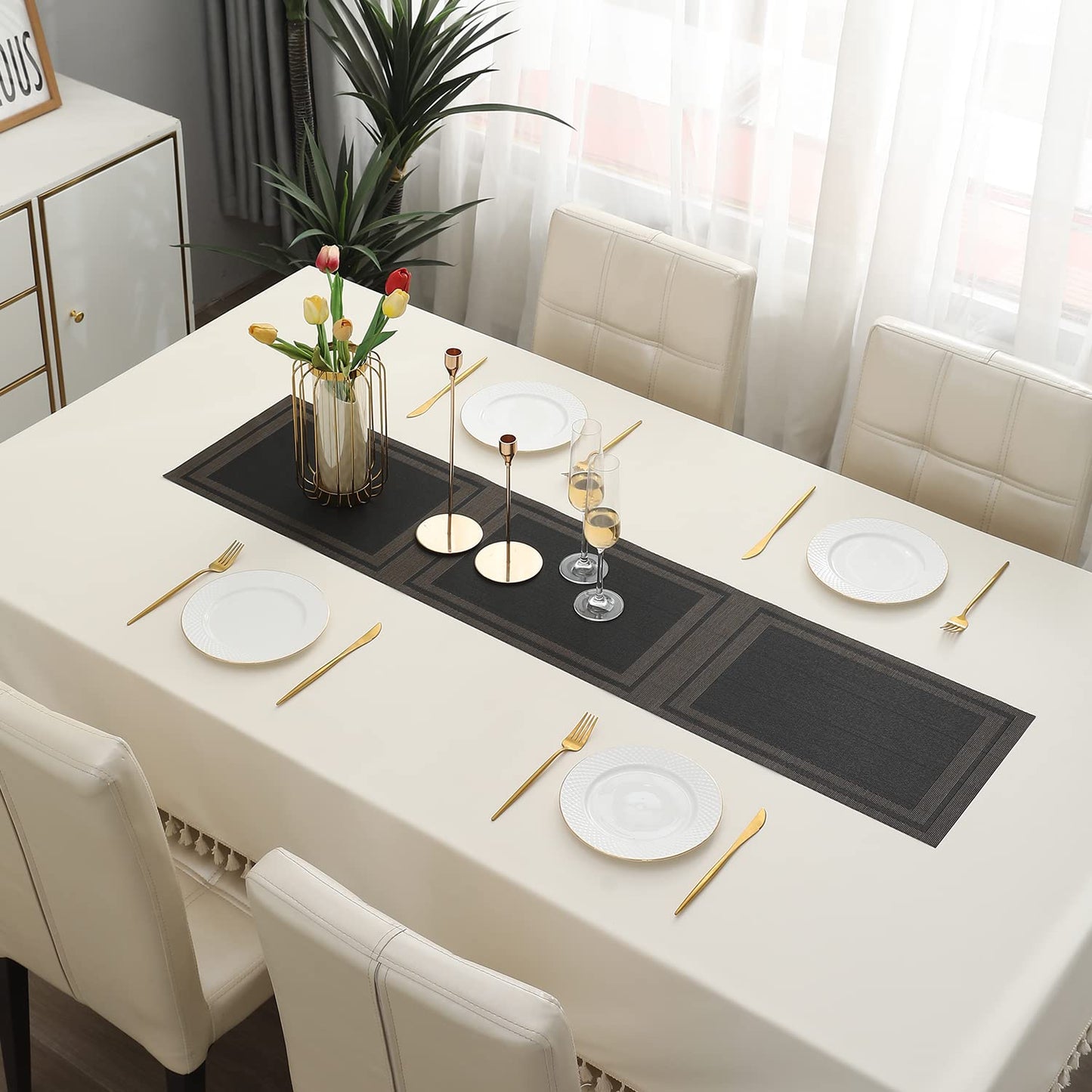 PVC Table Runner for Dinner and Coffee Table, Charcoal Black