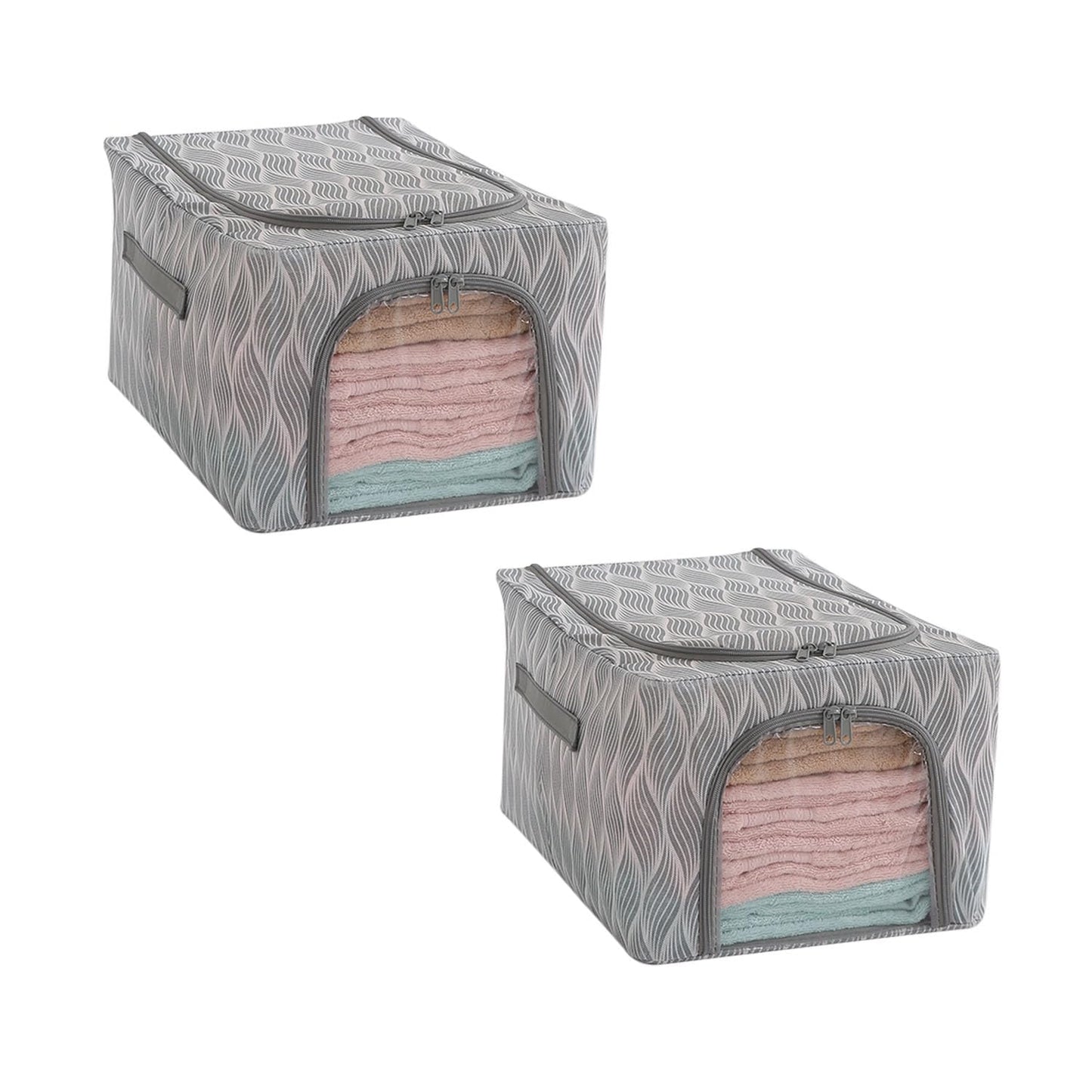 Sturdy, Stackable and Moisture Resistant Non-Woven Cloth Organiser for Storage, Grey Leaves
