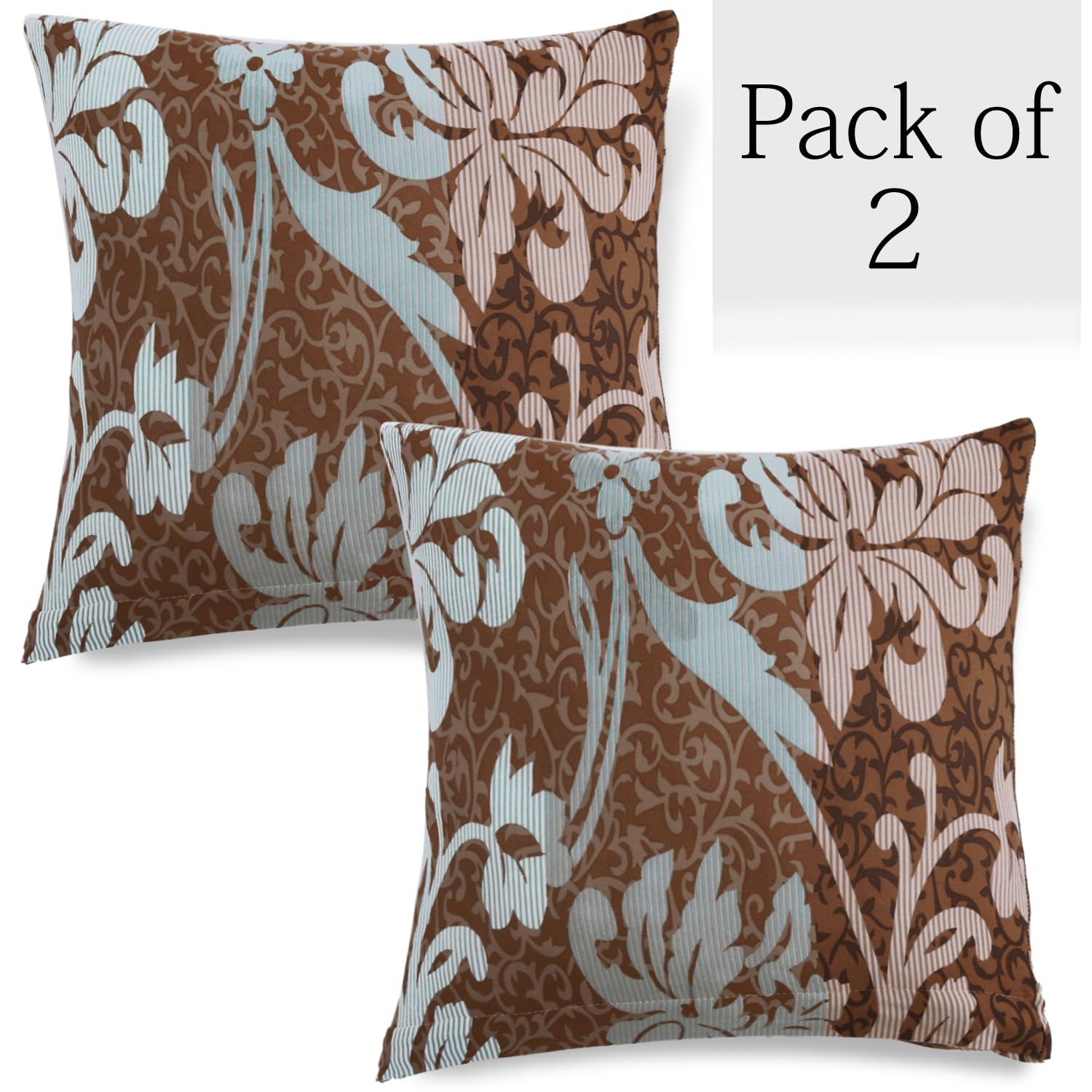 Rich Chocolate Damask Floral Print 16x16 zippered square sofa pillow covers Set of 2