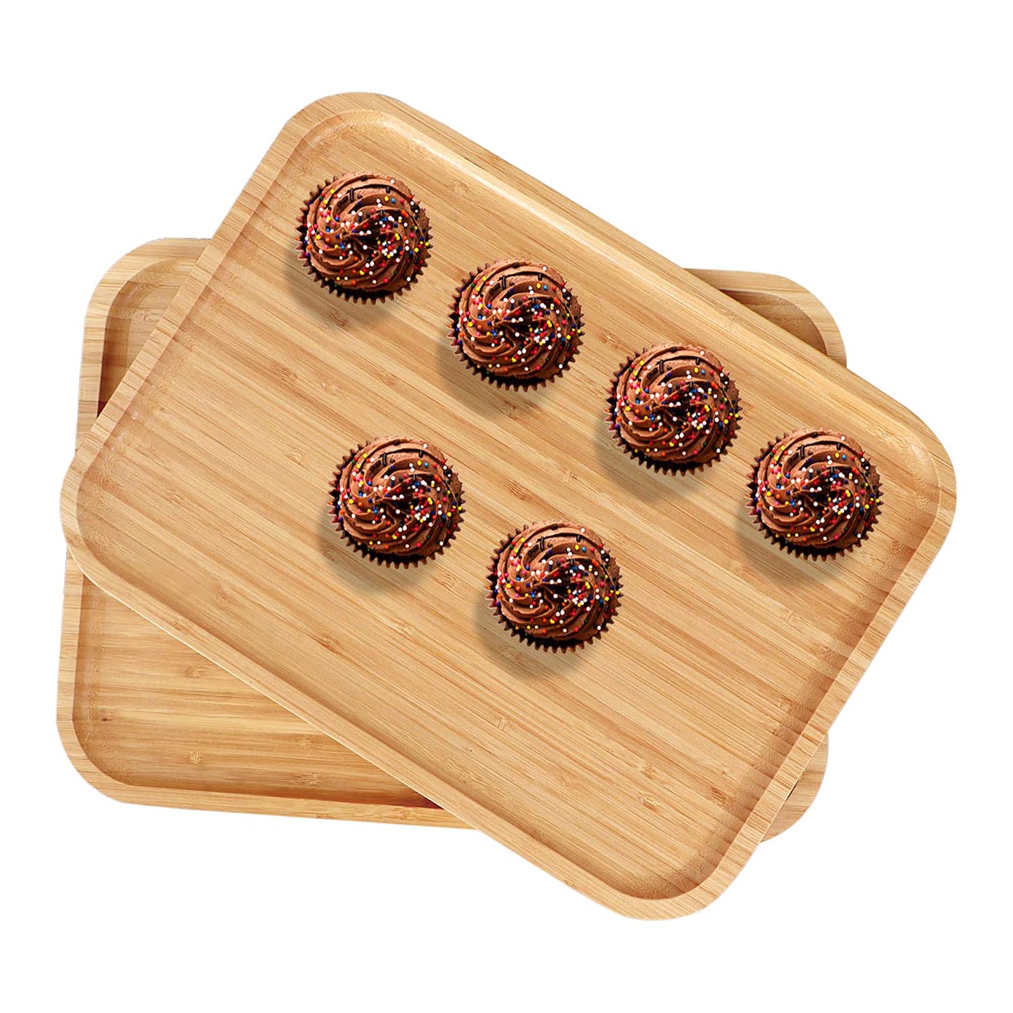 Wooden Bamboo Serving Tray, Beige, Large - Set of 2