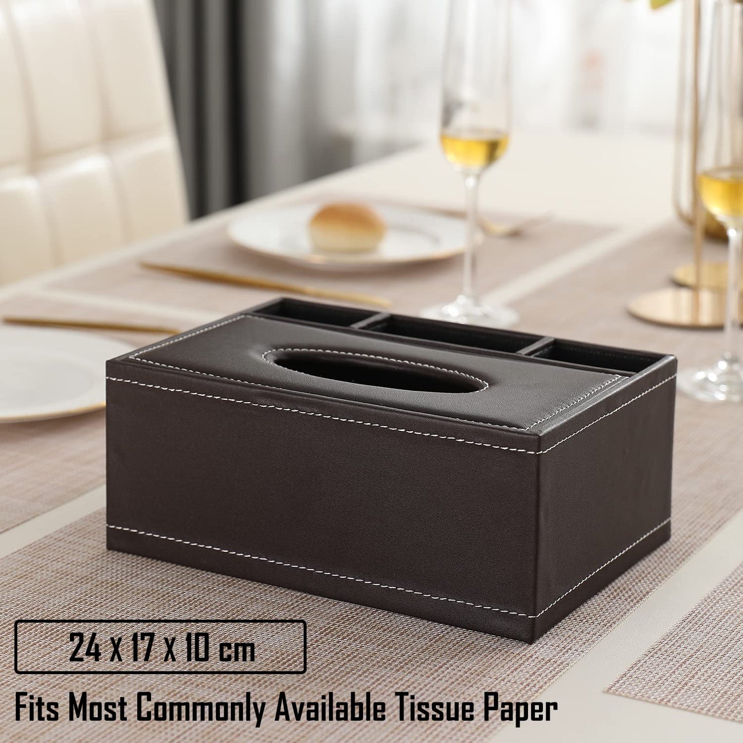 Buy stylish brown faux leather tissue holder for storage | Hokipo